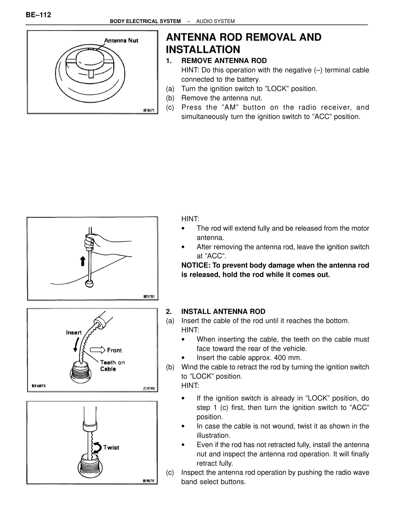 Antenna Rod Removal and Installation — MK4 Supra Body Electrical Systems, page 112
