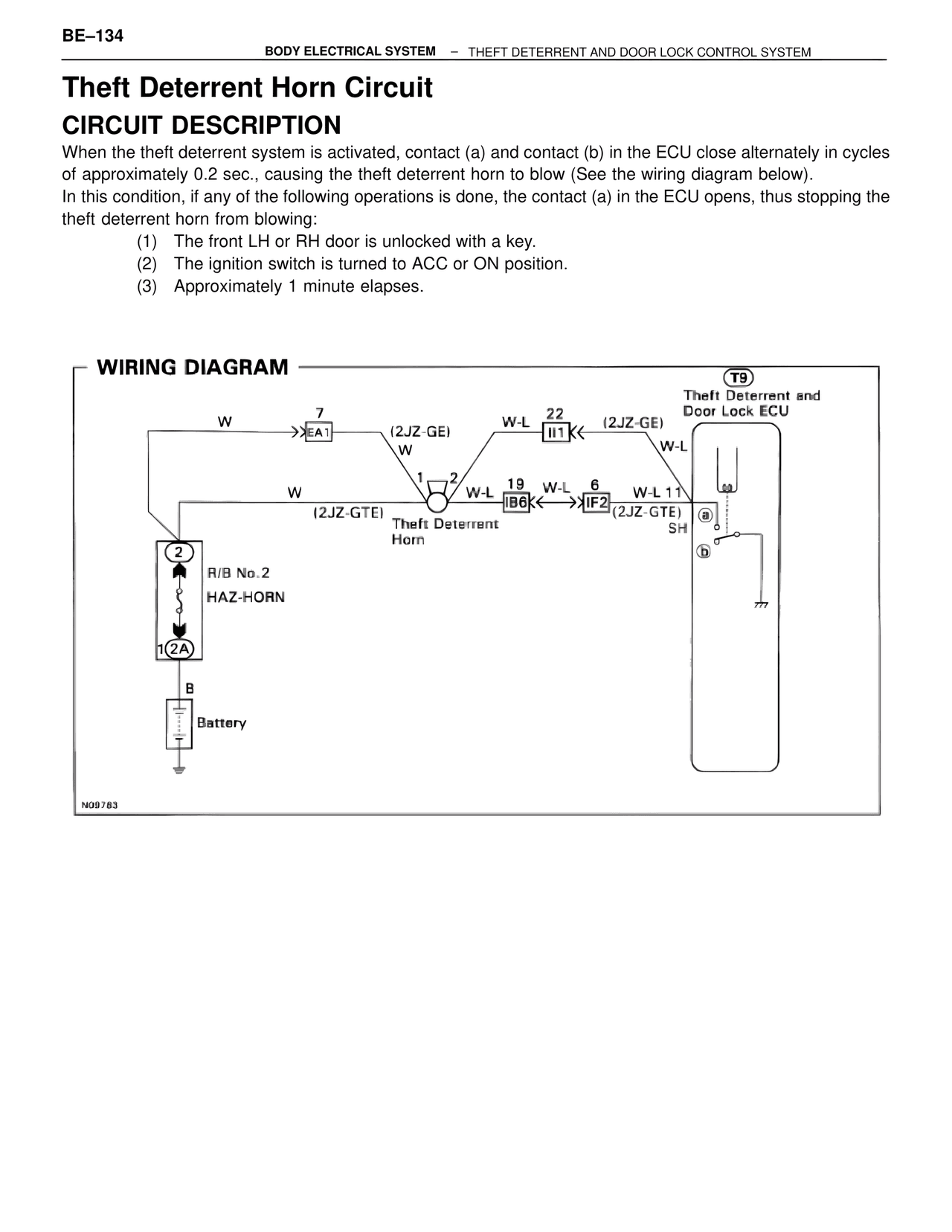 Theft Deterrent Horn Circuit — MK4 Supra Body Electrical Systems, page 134