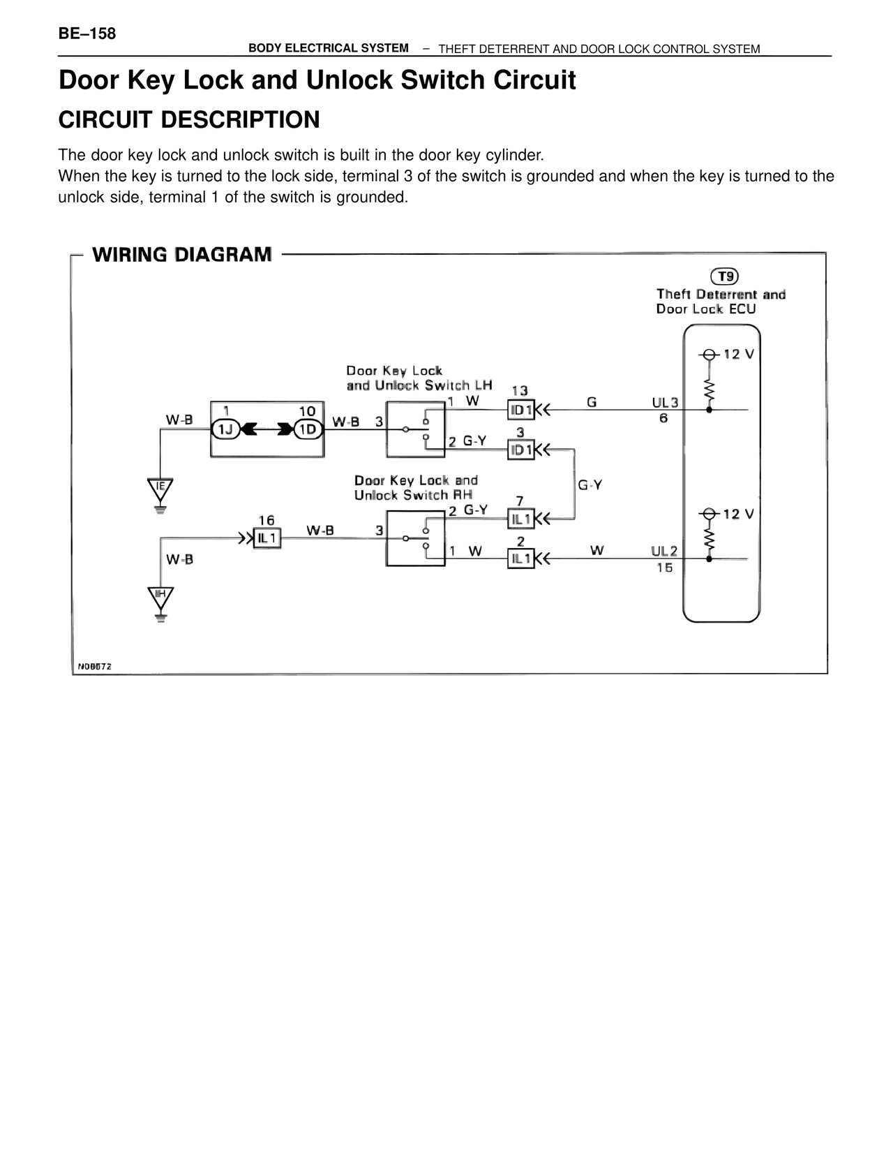 Door Key Lock and Unlock Switch Circuit — MK4 Supra Body Electrical Systems, page 158
