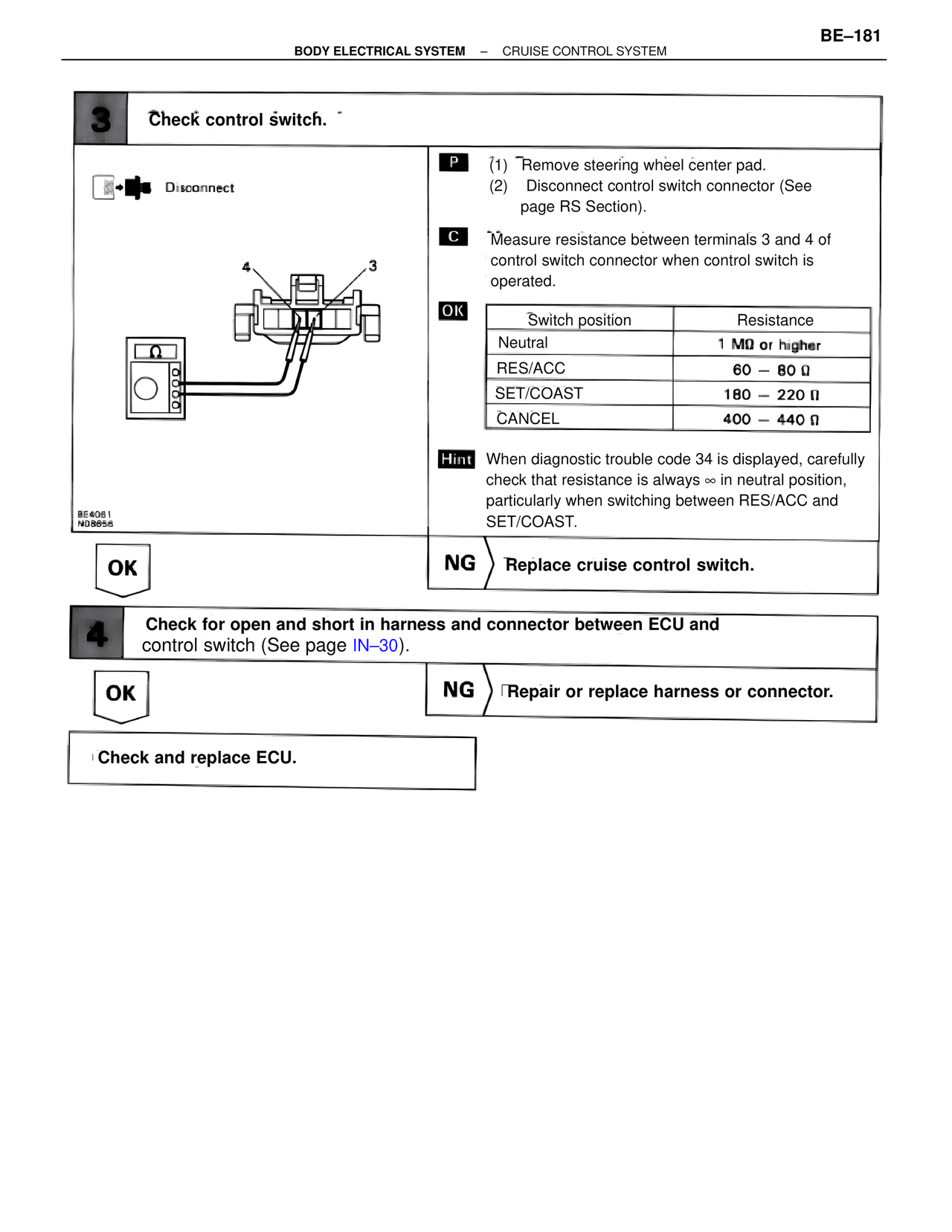 Check control switch. — MK4 Supra Body Electrical Systems, page 181
