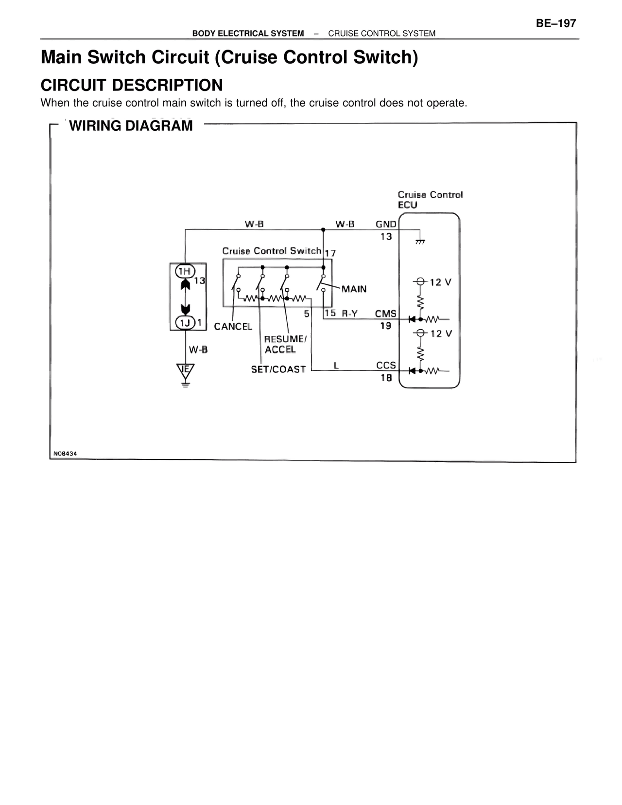 Main Switch Circuit (Cruise Control Switch) — MK4 Supra Body Electrical Systems, page 197