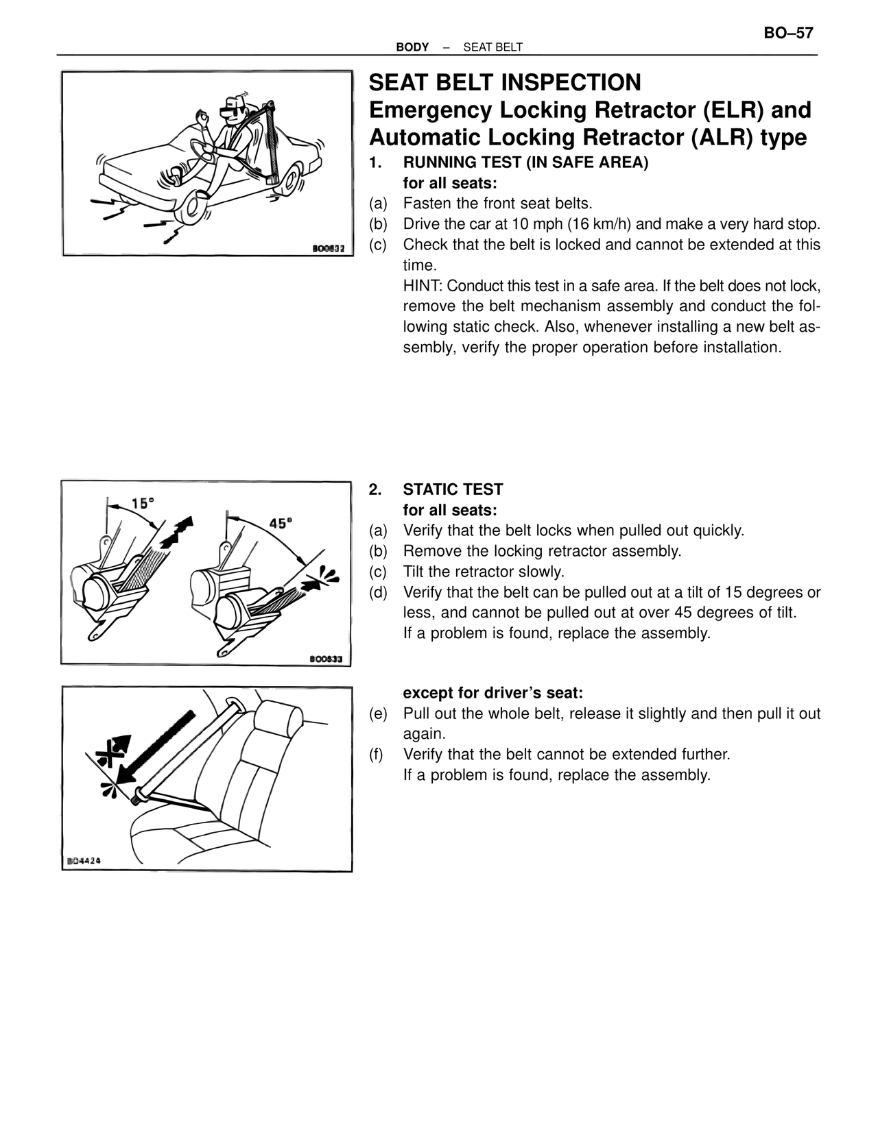 Seat Belt Inspection Emergency Locking Retractor (ELR) and Automatic Locking Retractor (Alr) type — MK4 Supra Body Mechanical, page 57