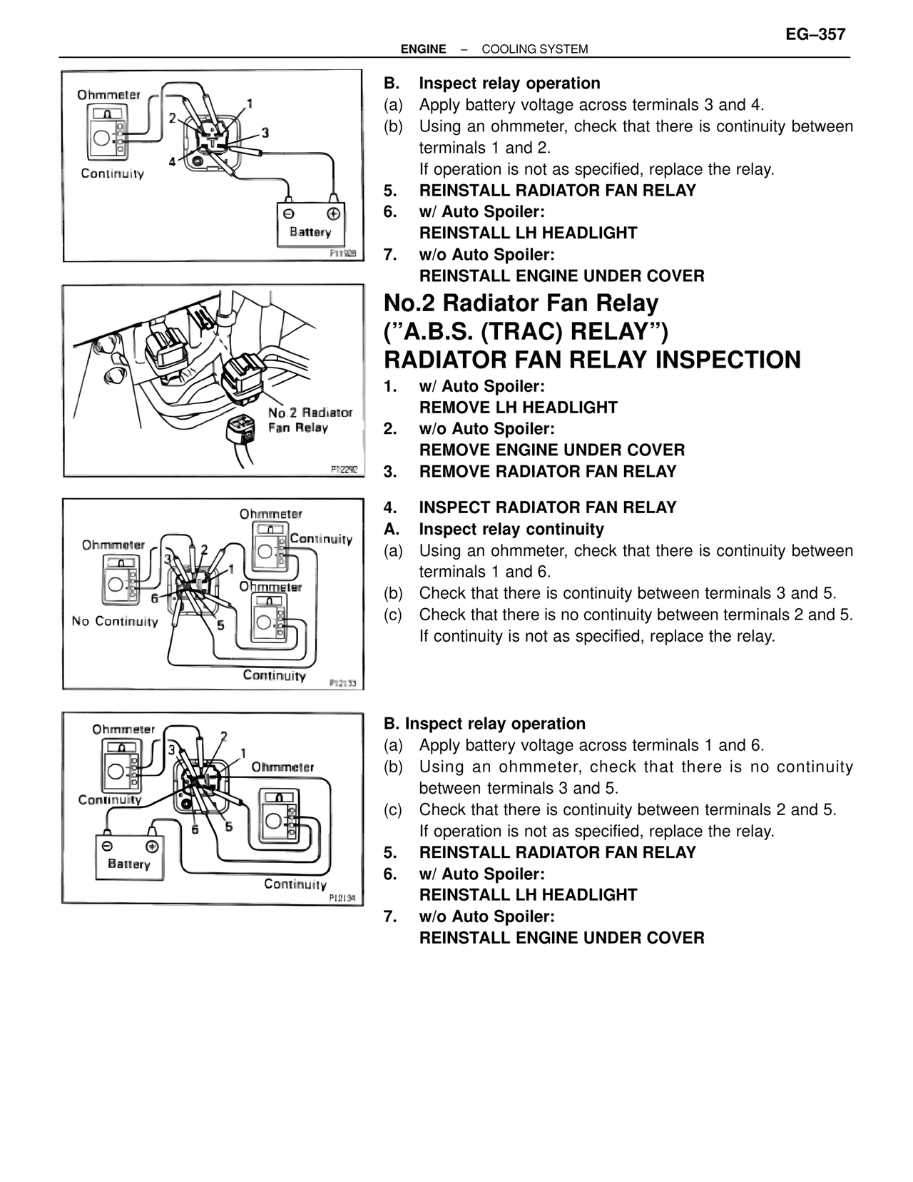 No.2 Radiator Fan Relay ("A.B.S. (TRAC) Relay") Radiator Fan Relay Inspection — MK4 Supra Cooling System, page 29