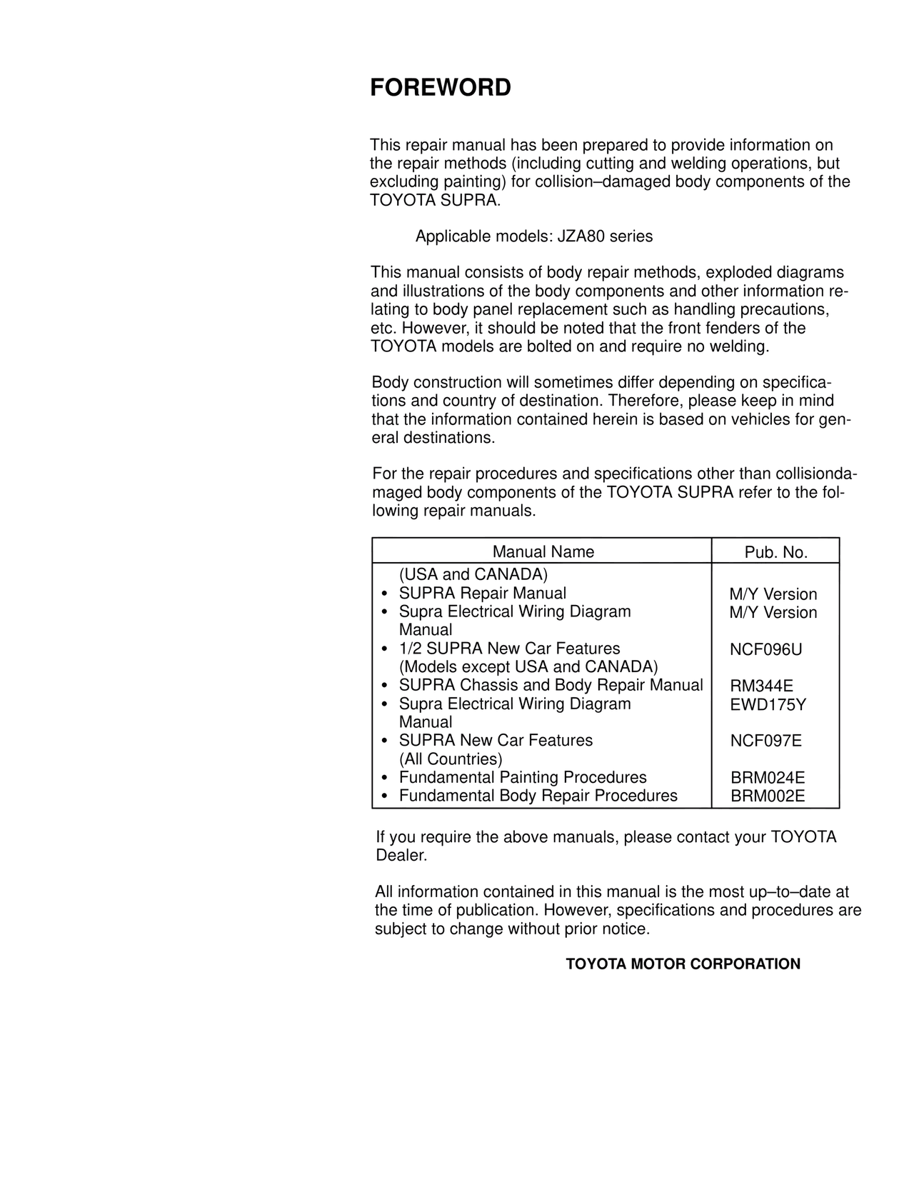Foreword — MK4 Supra Collision Repair, page 1