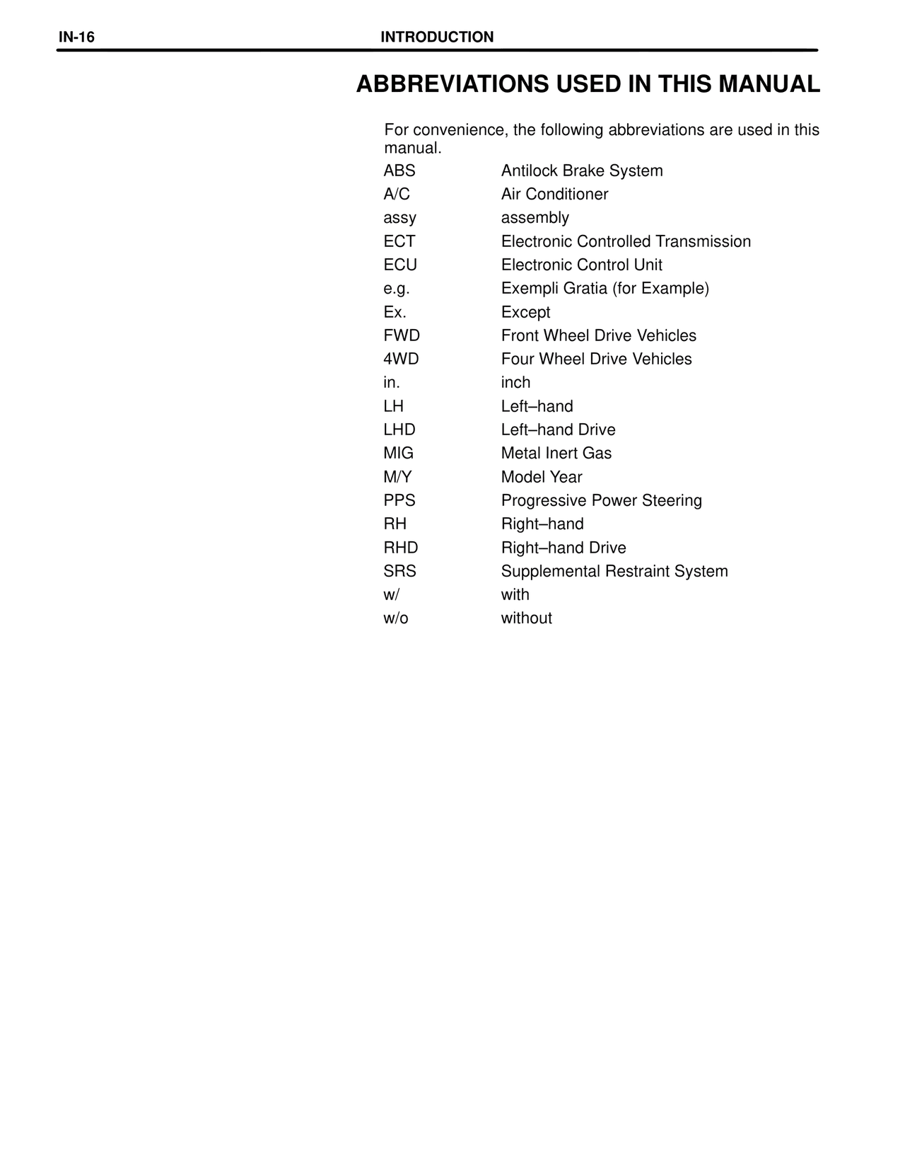 Abbreviations Used in This Manual — MK4 Supra Collision Repair, page 16