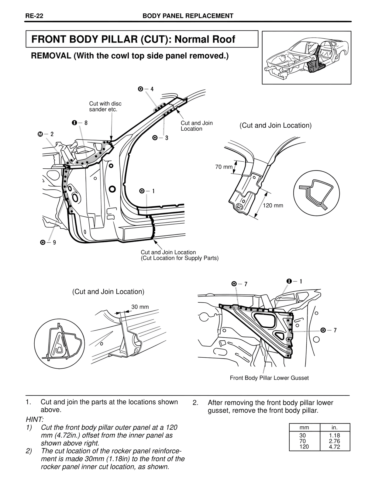 Front Body Pillar (Cut): Normal Roof — MK4 Supra Collision Repair, page 45