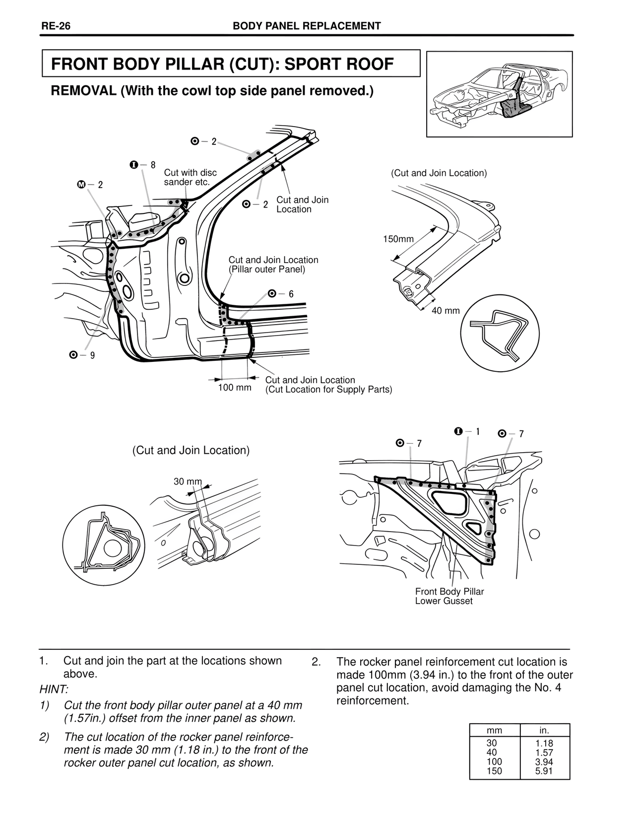 Front Body Pillar (Cut): Sport Roof — MK4 Supra Collision Repair, page 49
