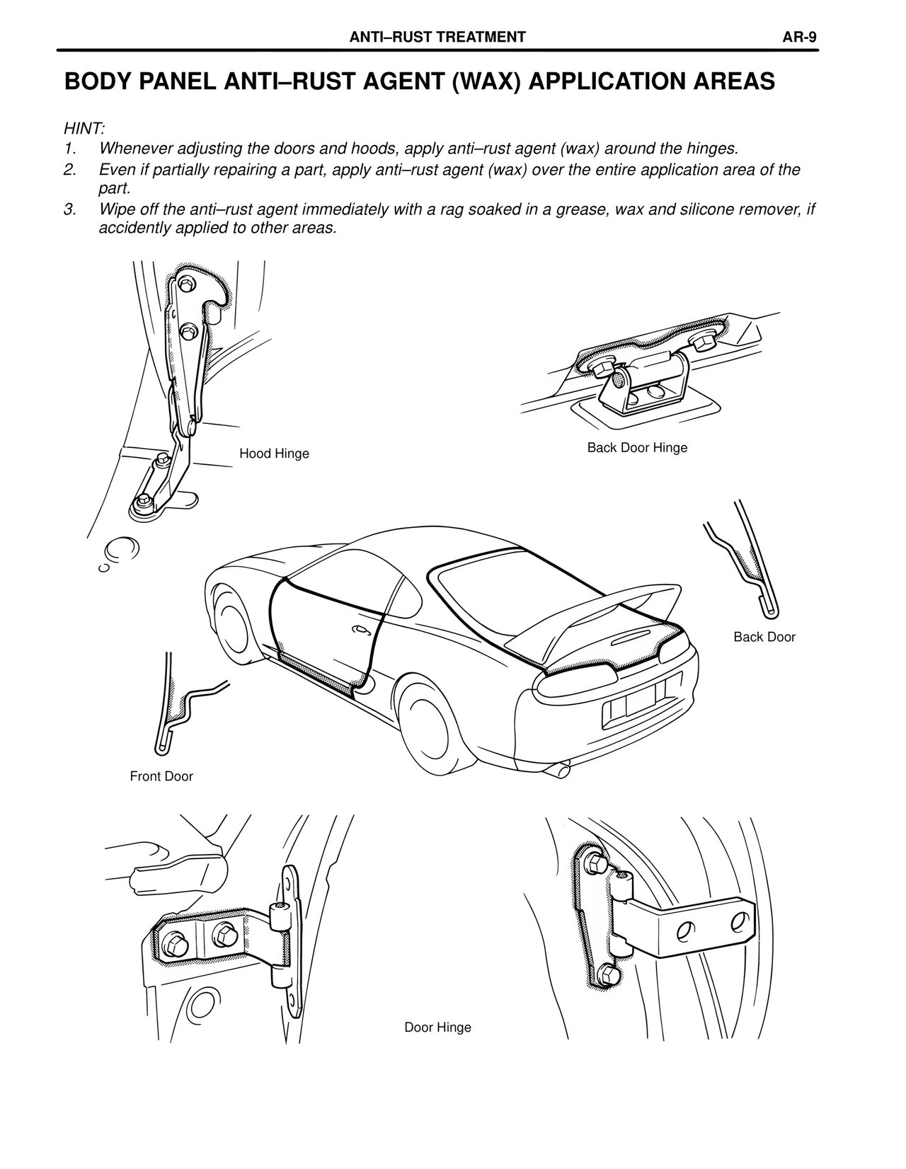 Body Panel Anti–rust Agent (Wax) Application Areas — MK4 Supra Collision Repair, page 97