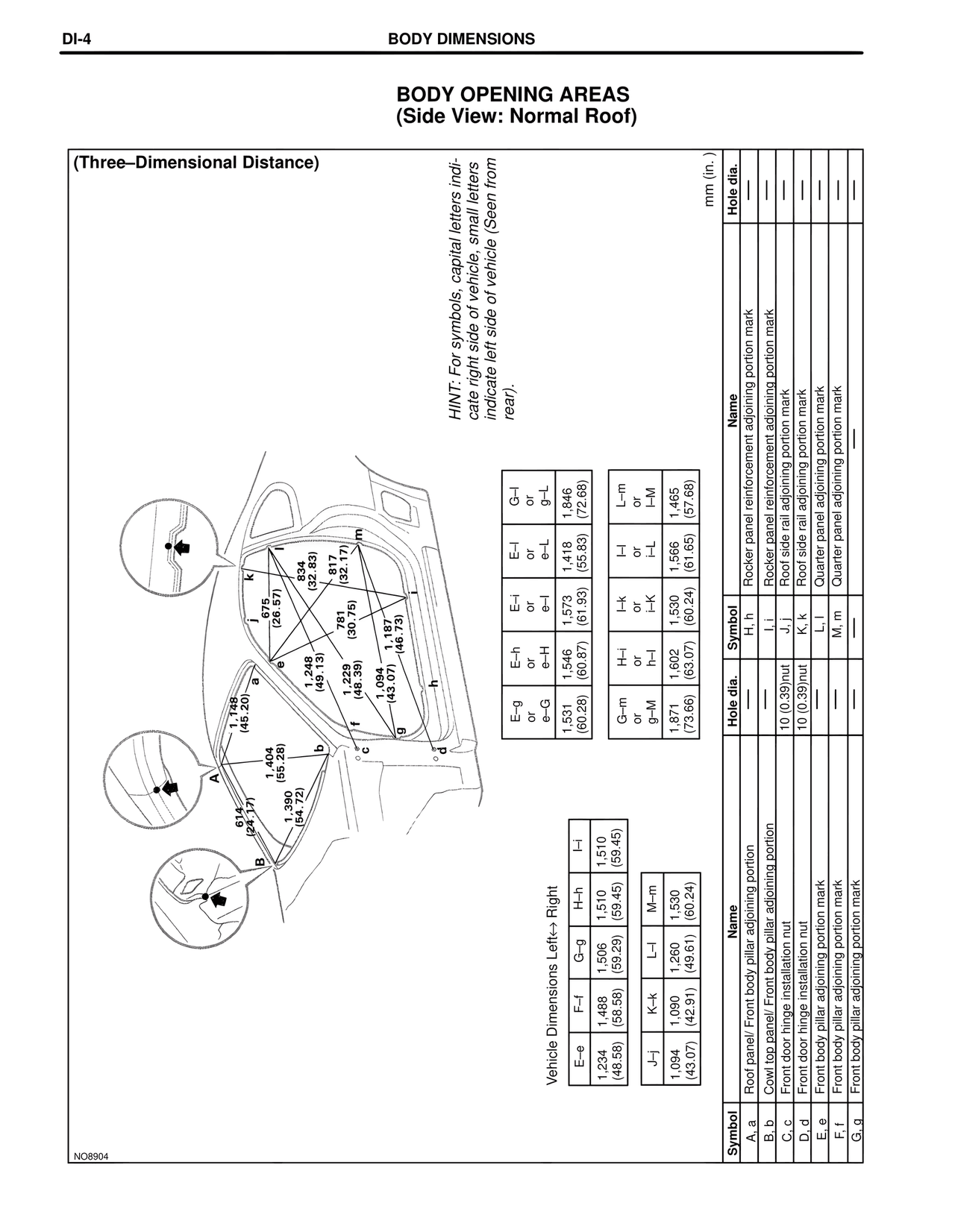 Body Opening Areas (Side View: Normal Roof) — MK4 Supra Collision Repair, page 104