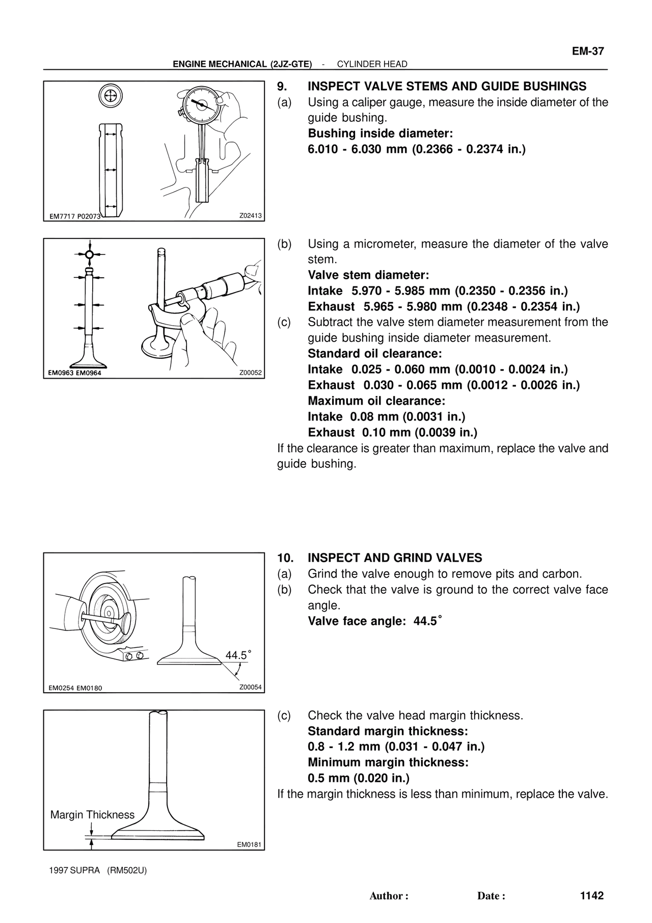 Inspect Valve Stems and Guide Bushings — MK4 Supra Engine Mechanical 1997 Supplement, page 9