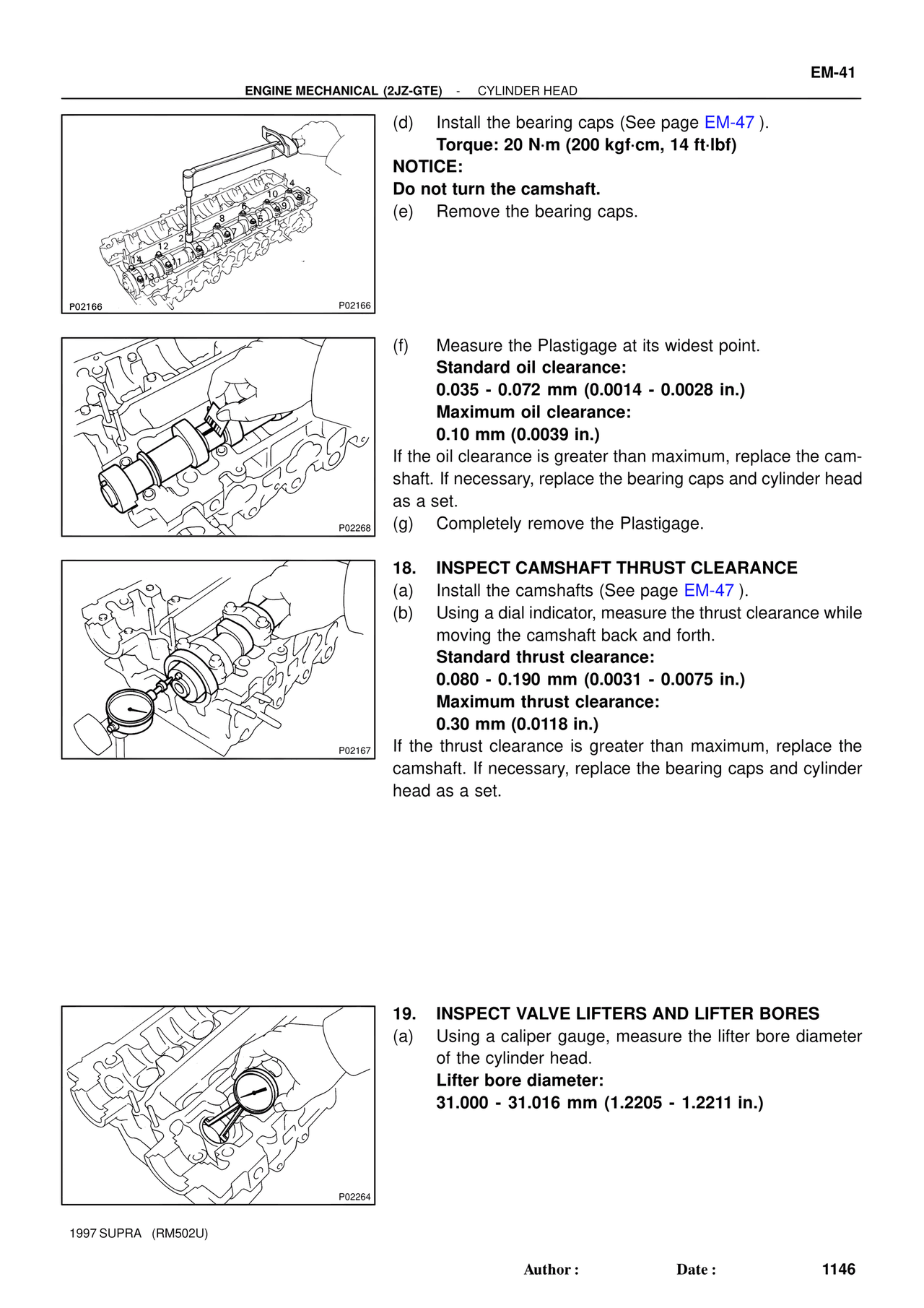Inspect Camshaft Thrust Clearance — MK4 Supra Engine Mechanical 1997 Supplement, page 13