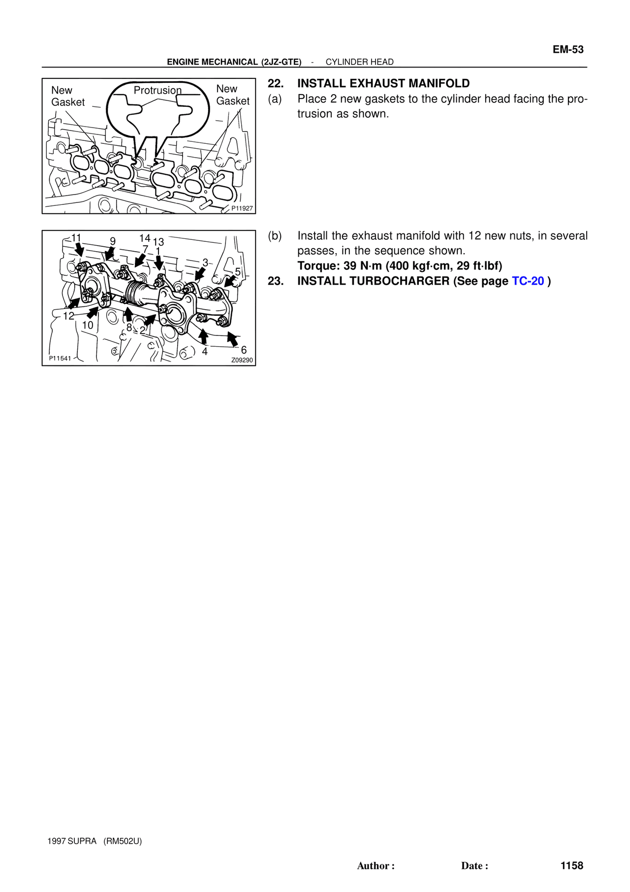 Install Exhaust Manifold — MK4 Supra Engine Mechanical 1997 Supplement, page 25