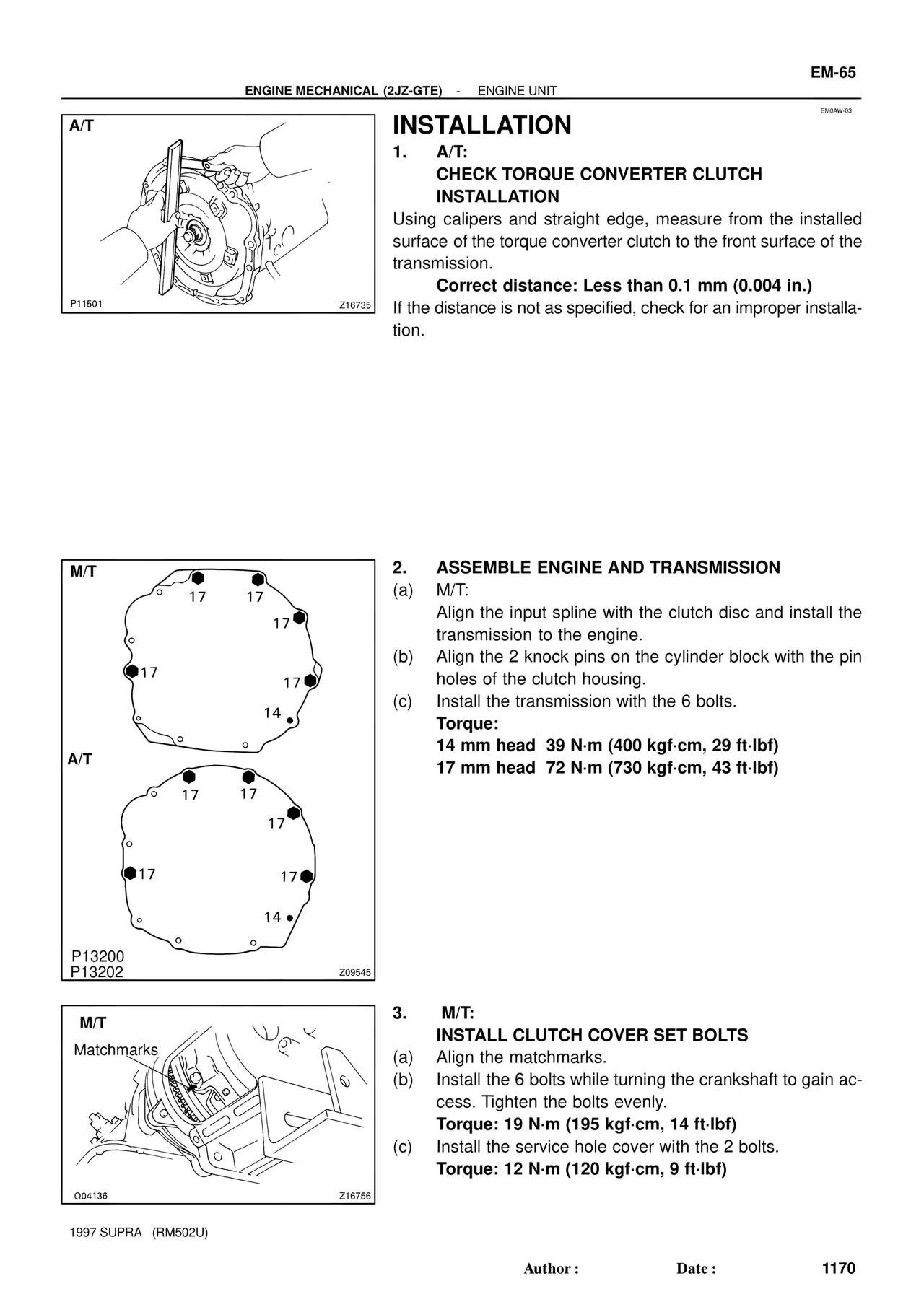 Installation — MK4 Supra Engine Mechanical 1997 Supplement, page 37