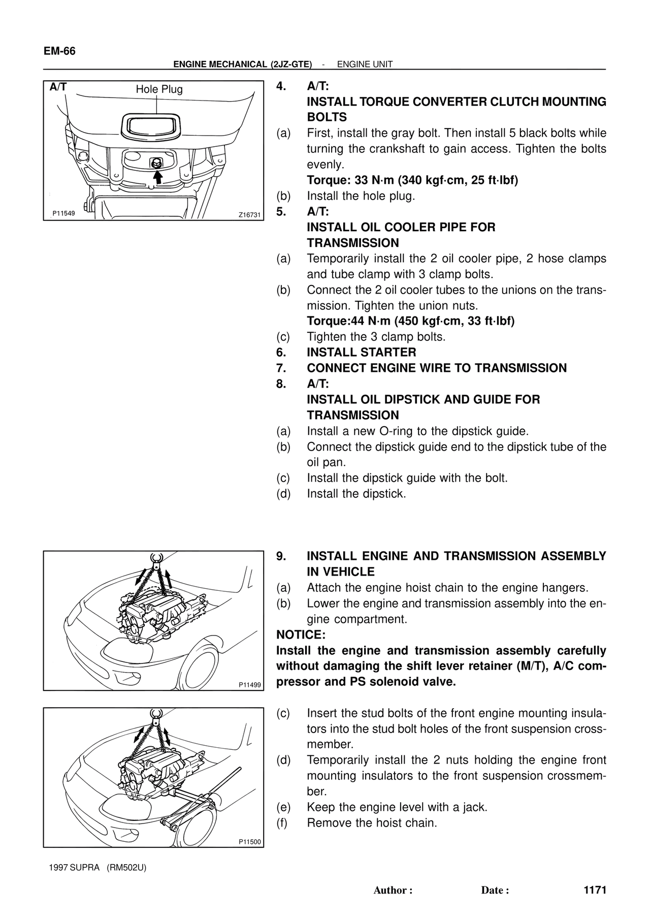 Engine Unit — MK4 Supra Engine Mechanical 1997 Supplement, page 38
