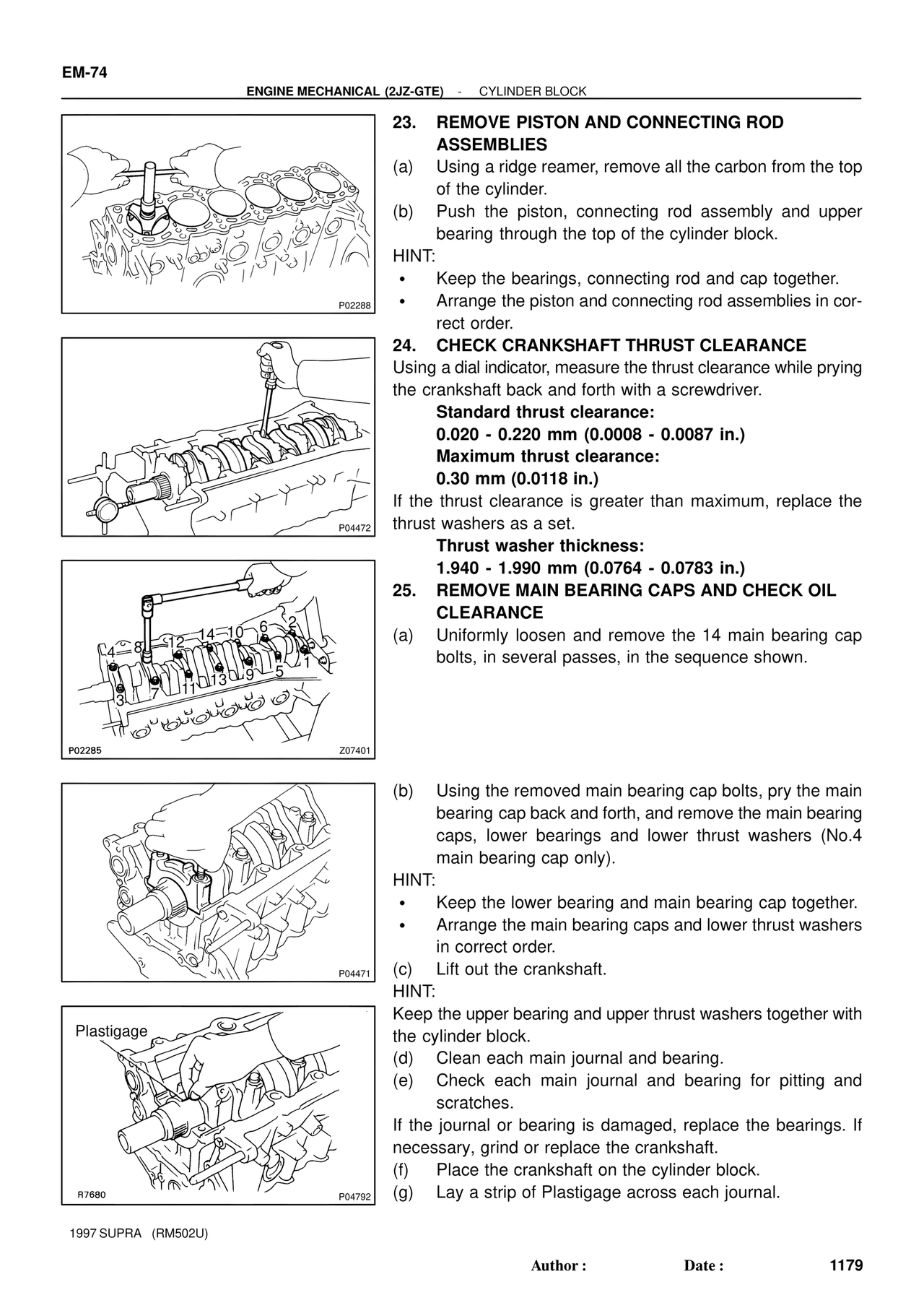 Remove Piston and Connecting Rod Assemblies — MK4 Supra Engine Mechanical 1997 Supplement, page 46