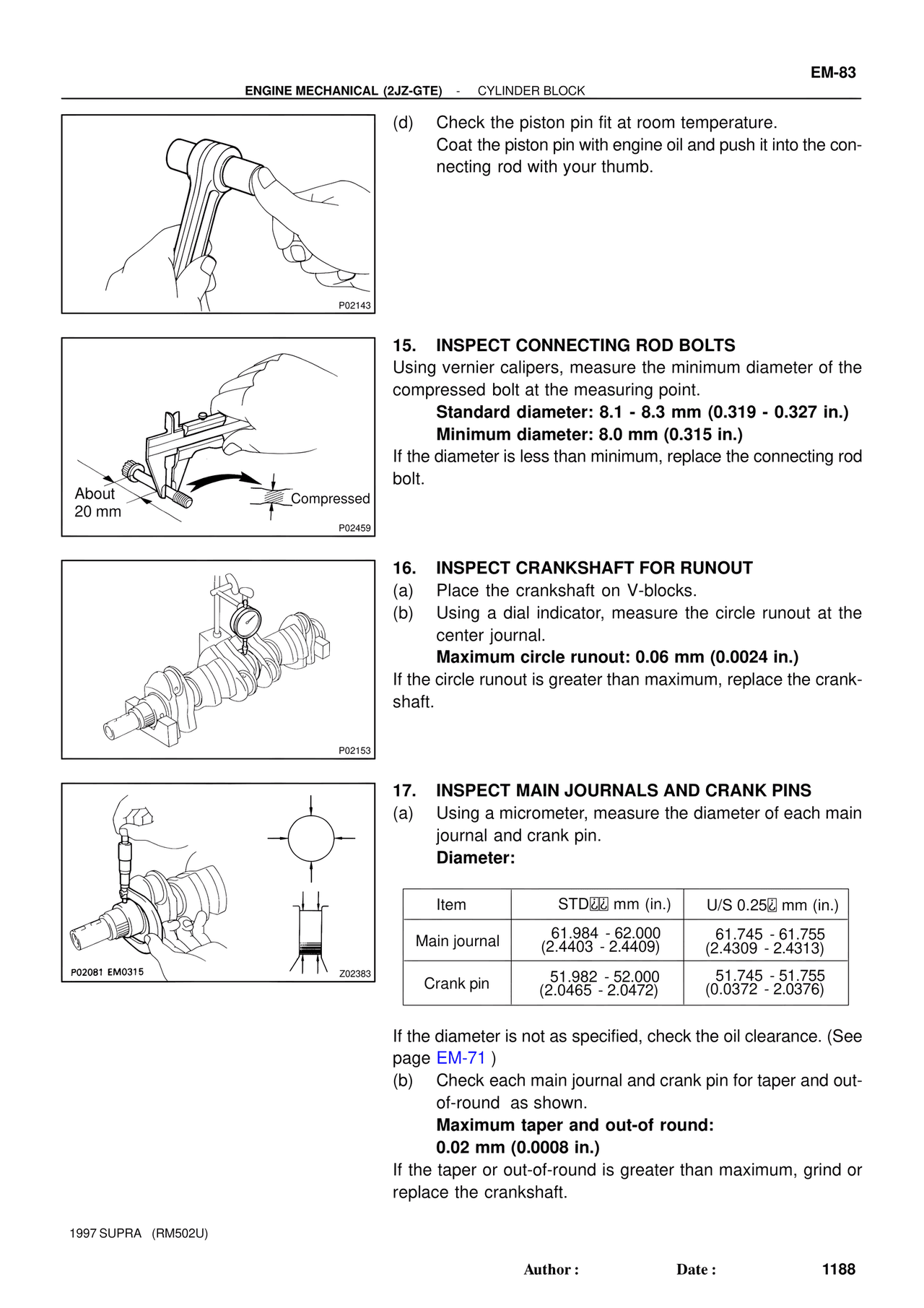 Inspect Connecting Rod Bolts — MK4 Supra Engine Mechanical 1997 Supplement, page 55