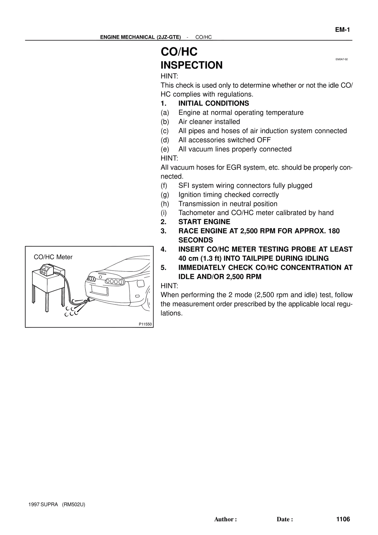 CO/HC Inspection — MK4 Supra Engine Mechanical 1997 Supplement, page 69