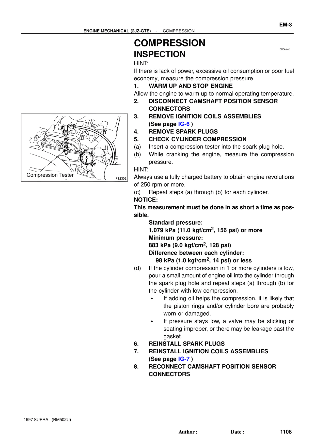 Compression Inspection — MK4 Supra Engine Mechanical 1997 Supplement, page 71