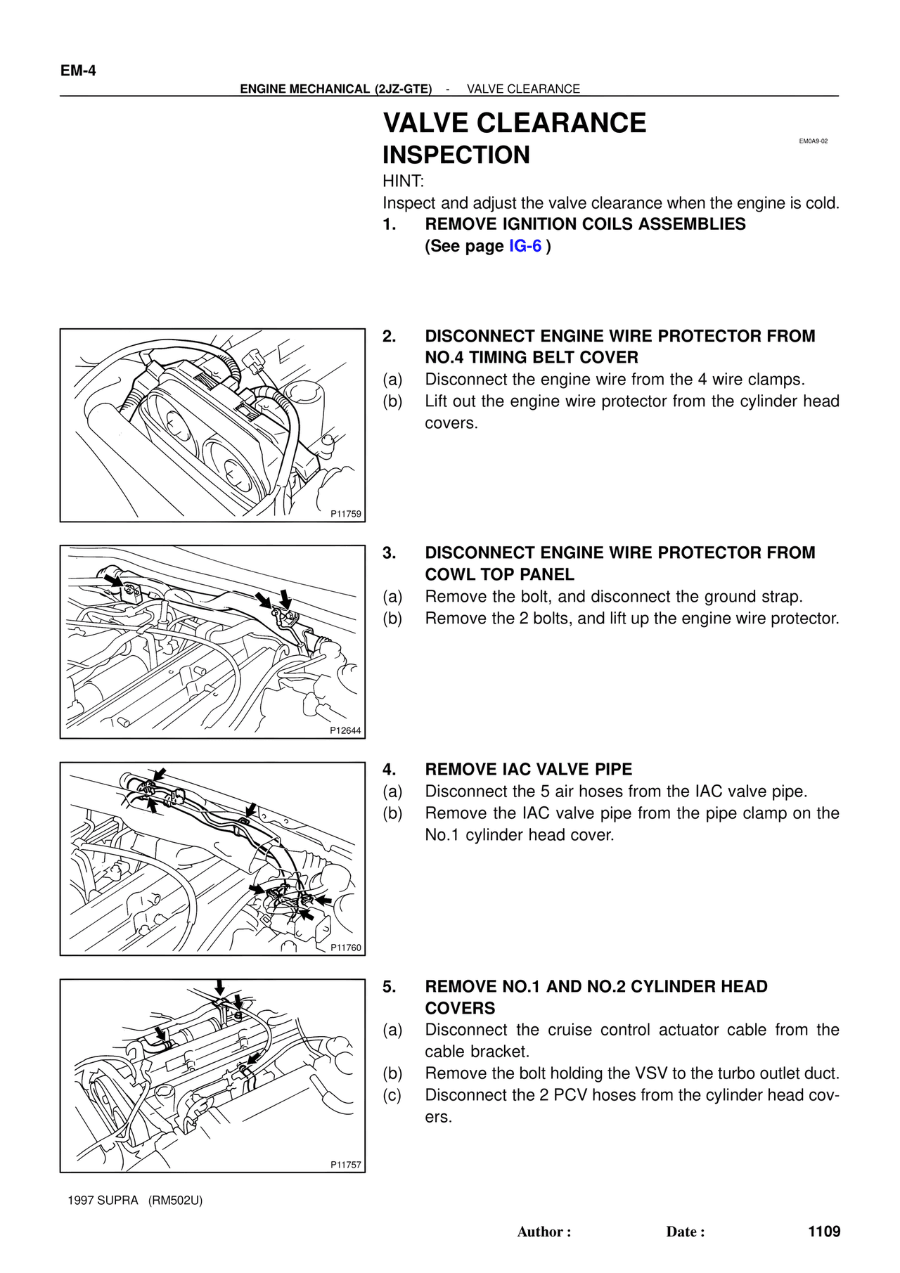 Valve Clearance Inspection — MK4 Supra Engine Mechanical 1997 Supplement, page 77