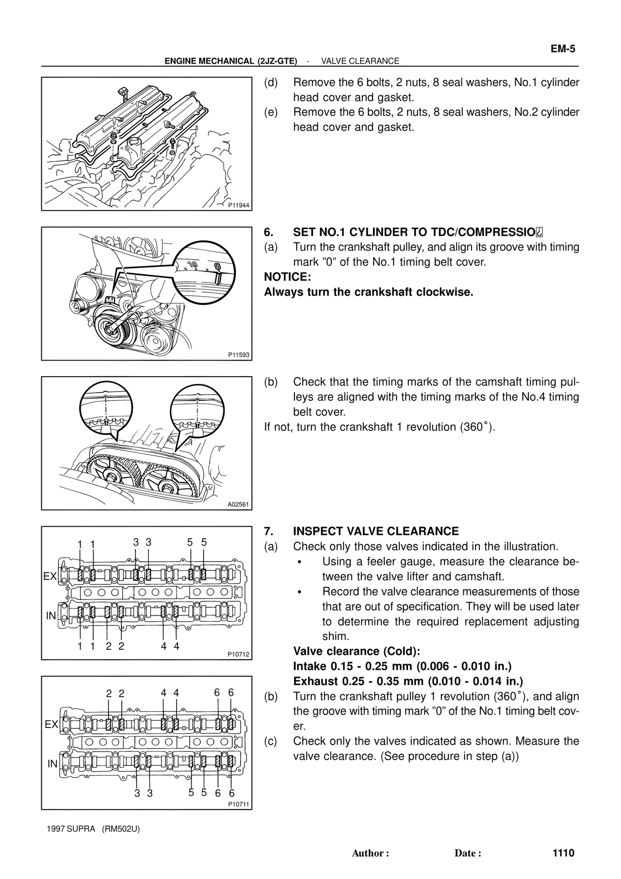 Valve Clearance — MK4 Supra Engine Mechanical 1997 Supplement, page 78
