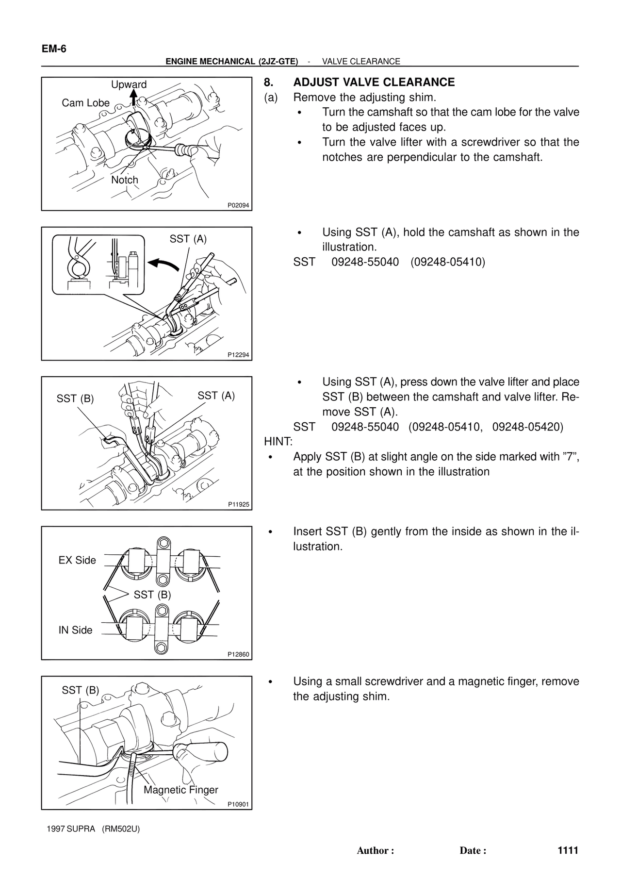 Adjust Valve Clearance — MK4 Supra Engine Mechanical 1997 Supplement, page 79