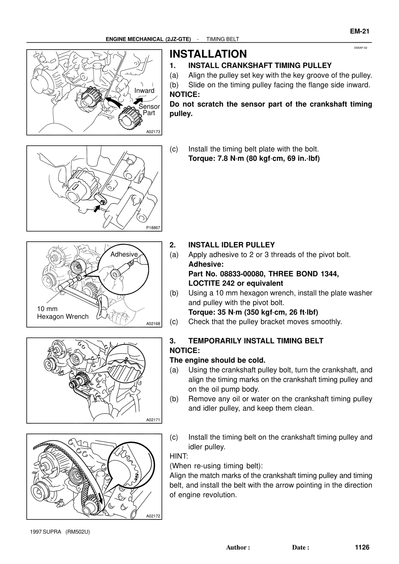 Installation — MK4 Supra Engine Mechanical 1997 Supplement, page 84