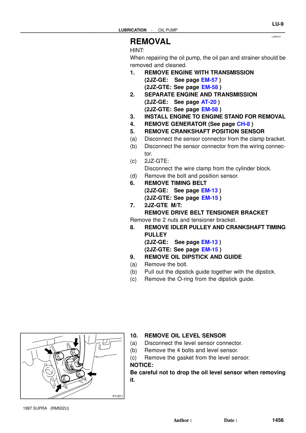 Removal — MK4 Supra Engine Mechanical 1997 Supplement, page 96