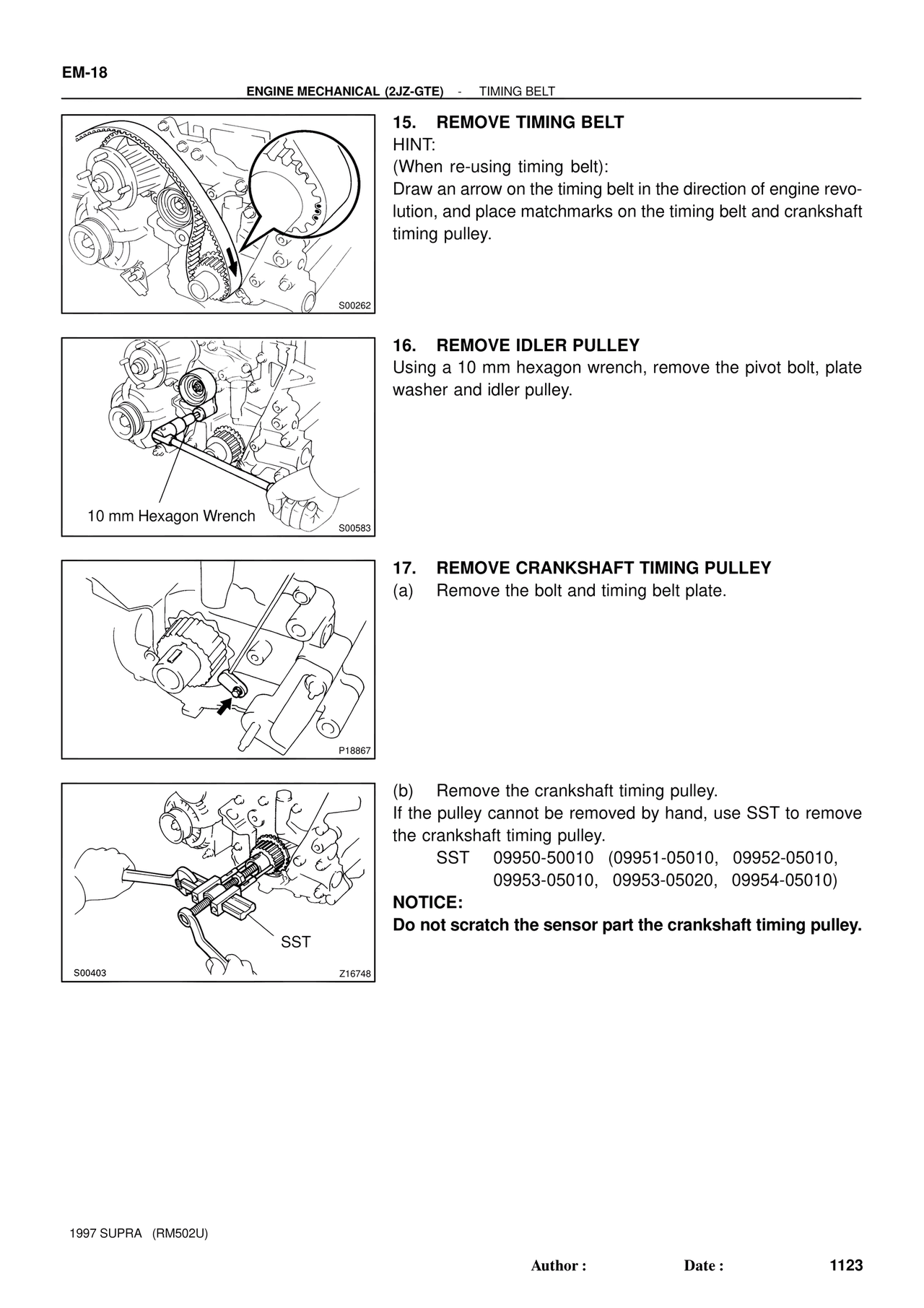 Remove Timing Belt — MK4 Supra Engine Mechanical 1997 Supplement, page 117