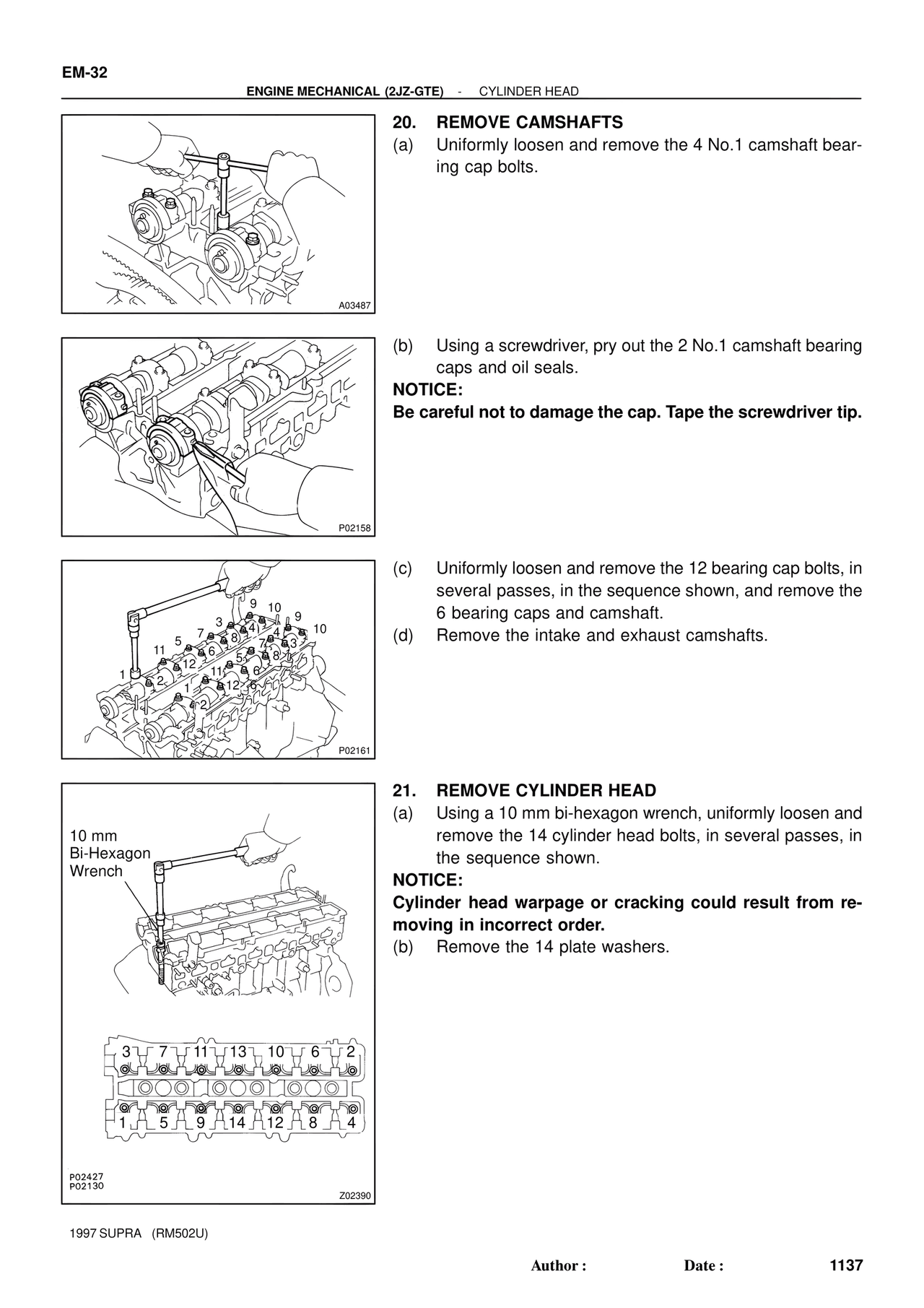 Remove Camshafts — MK4 Supra Engine Mechanical 1997 Supplement, page 121