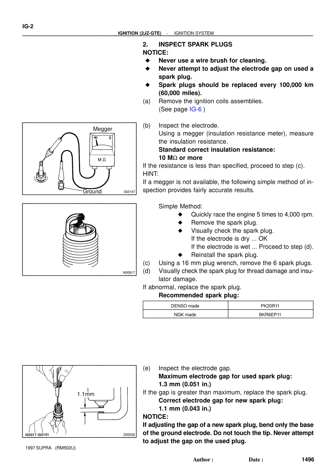 Inspect Spark Plugs — MK4 Supra Ignition 1997 Supplement, page 2