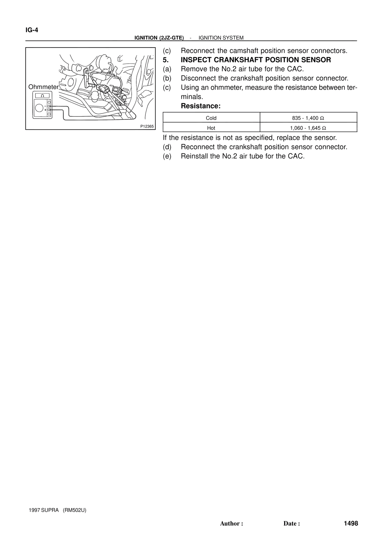Inspect Crankshaft Position Sensor — MK4 Supra Ignition 1997 Supplement, page 4