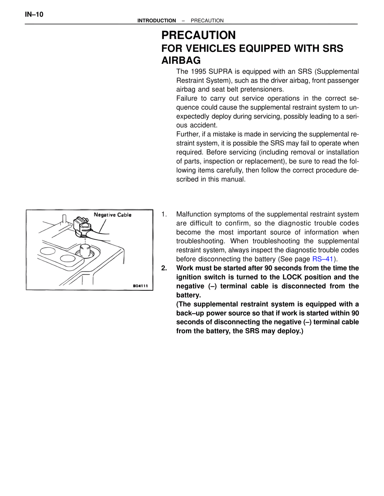 Precaution for Vehicles Equipped with SRS Airbag — MK4 Supra Introduction, page 11