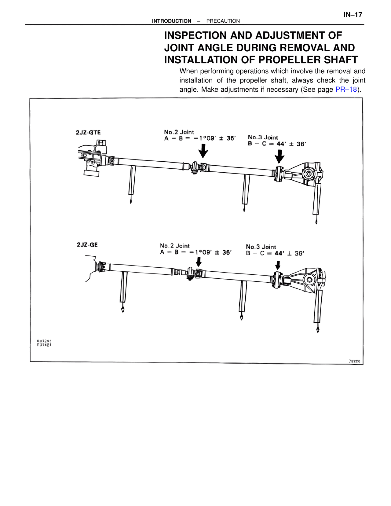 Inspection and Adjustment of Joint Angle During Removal and Installation of Propeller Shaft — MK4 Supra Introduction, page 18
