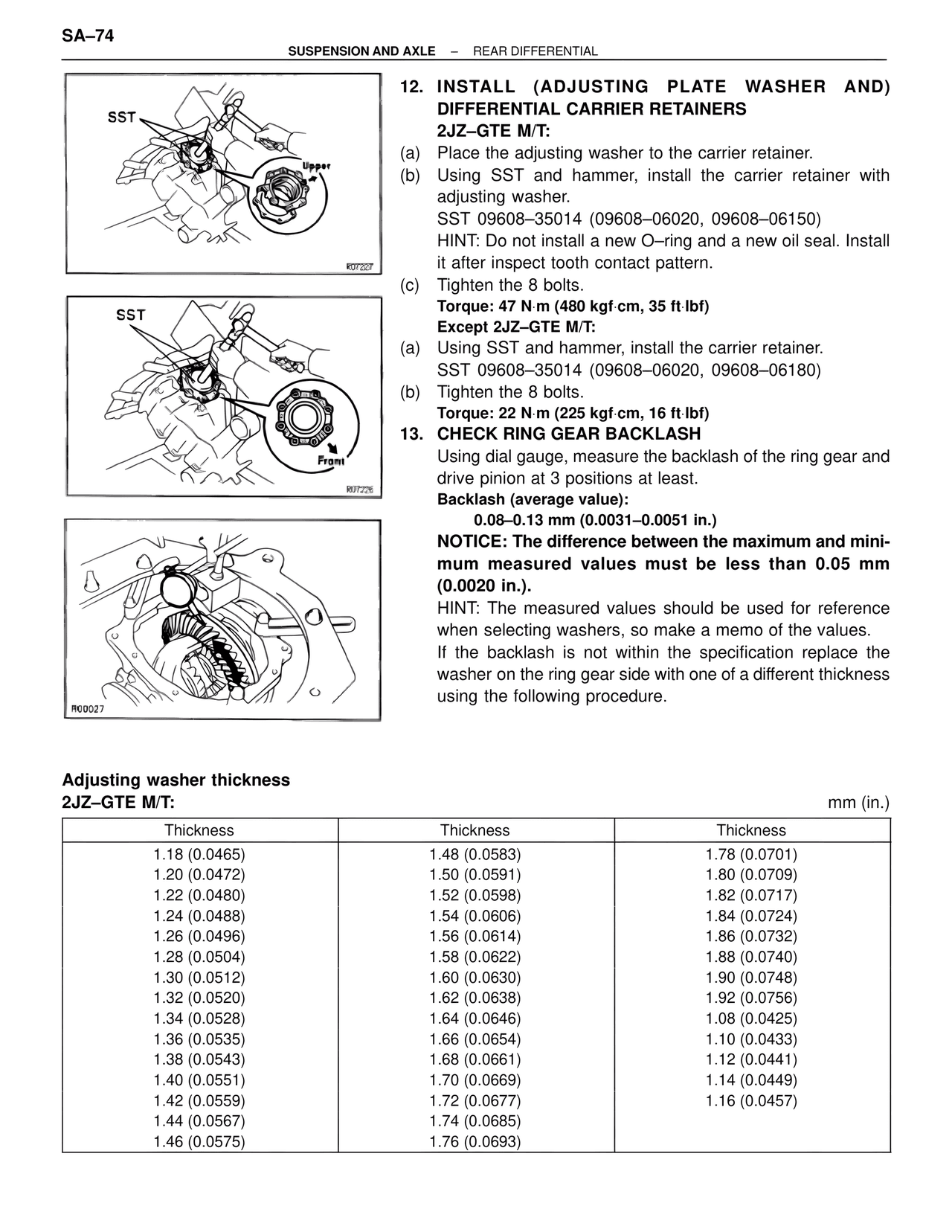 Install (Adjusting Plate Washer And) Differential Carrier Retainers — MK4 Supra Suspension & Axle, page 74