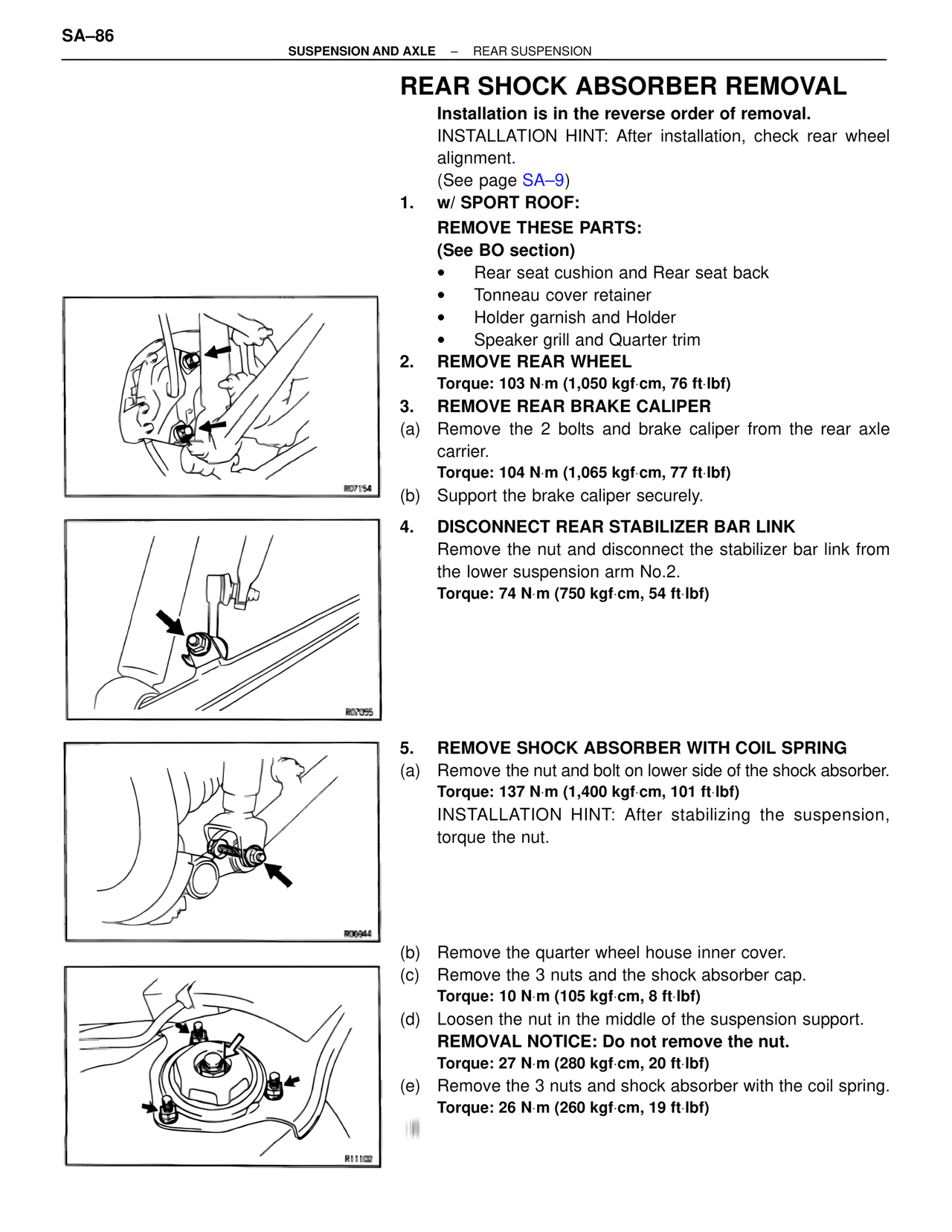 Rear Shock Absorber Removal — MK4 Supra Suspension & Axle, page 86
