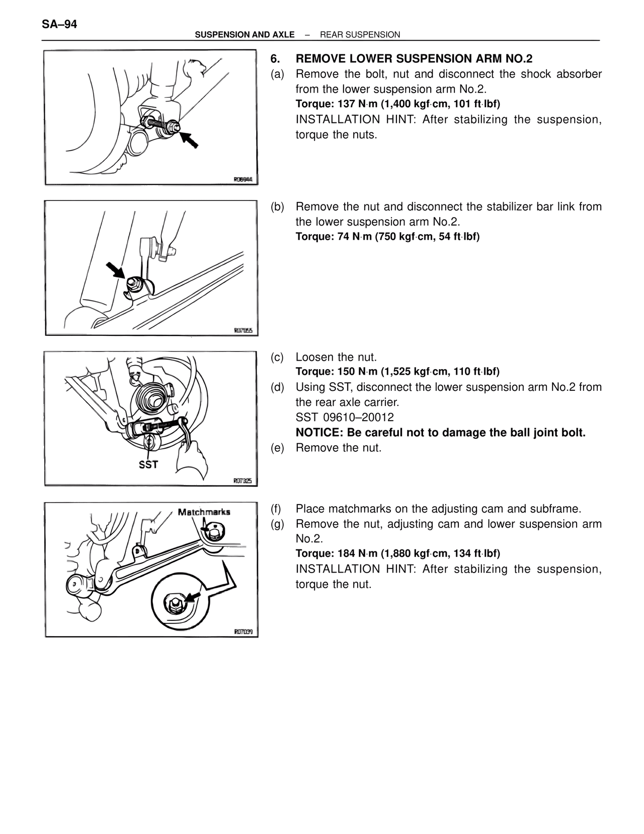 Remove Lower Suspension Arm NO.2 — MK4 Supra Suspension & Axle, page 94