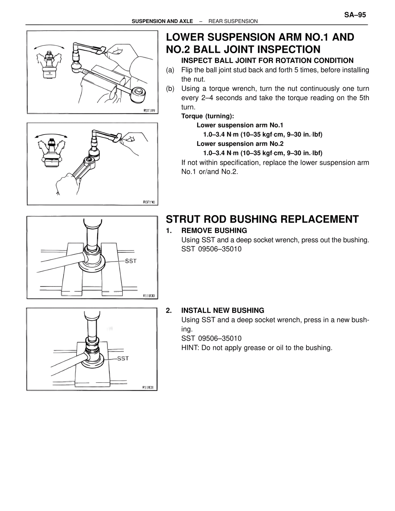 Lower Suspension Arm NO.1 and NO.2 Ball Joint Inspection — MK4 Supra Suspension & Axle, page 95