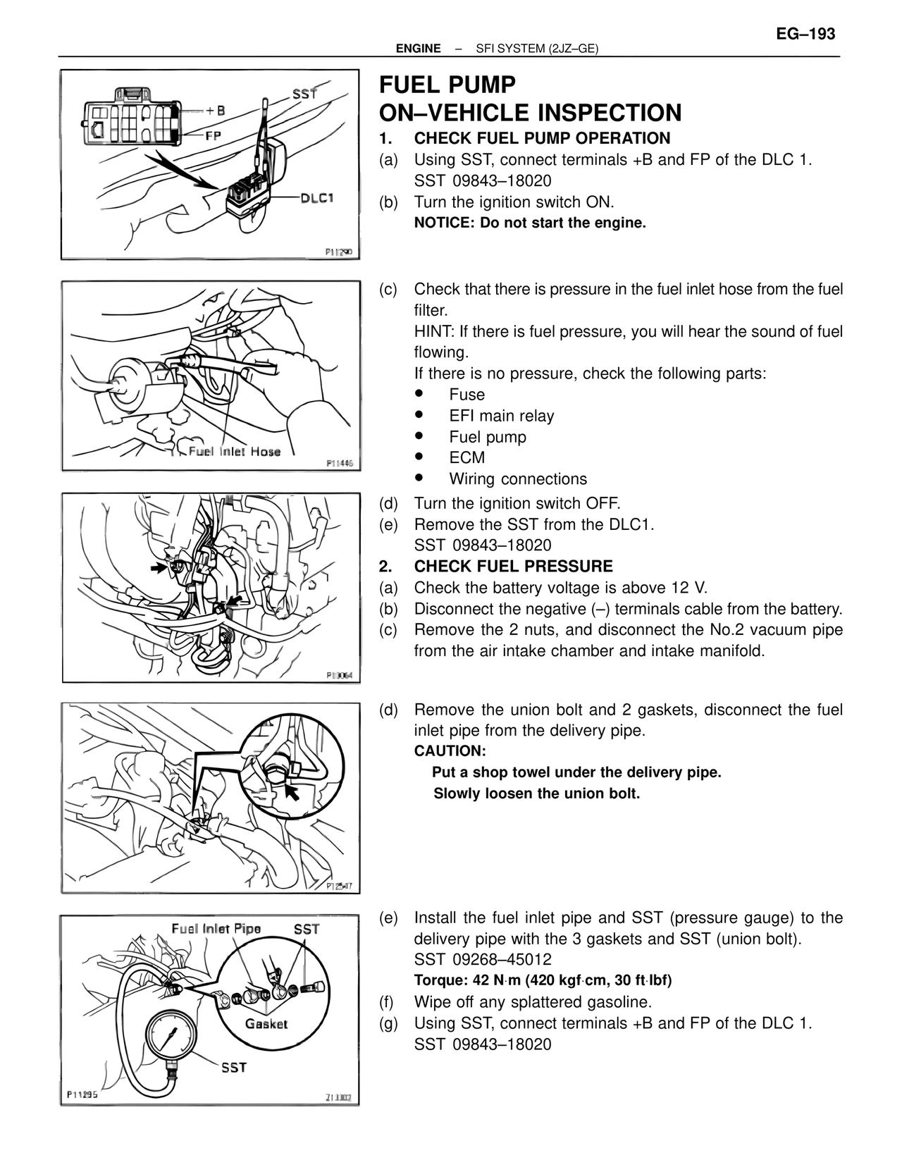 Fuel Pump On-Vehicle Inspection — MK4 Supra SFI System 2JZ-GE, page 7