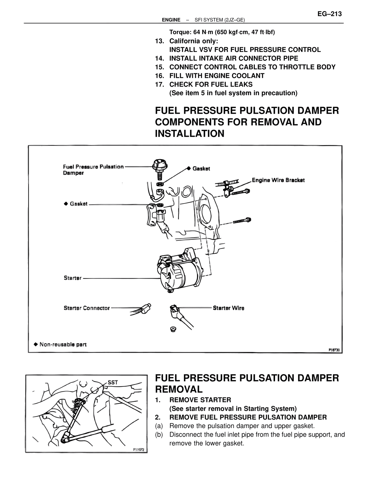 Fuel Pressure Pulsation Damper Components for Removal and Installation — MK4 Supra SFI System 2JZ-GE, page 27