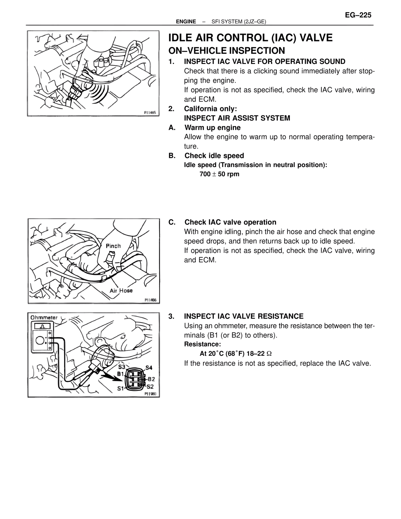 Idle Air Control (IAC) Valve On-Vehicle Inspection — MK4 Supra SFI System 2JZ-GE, page 39