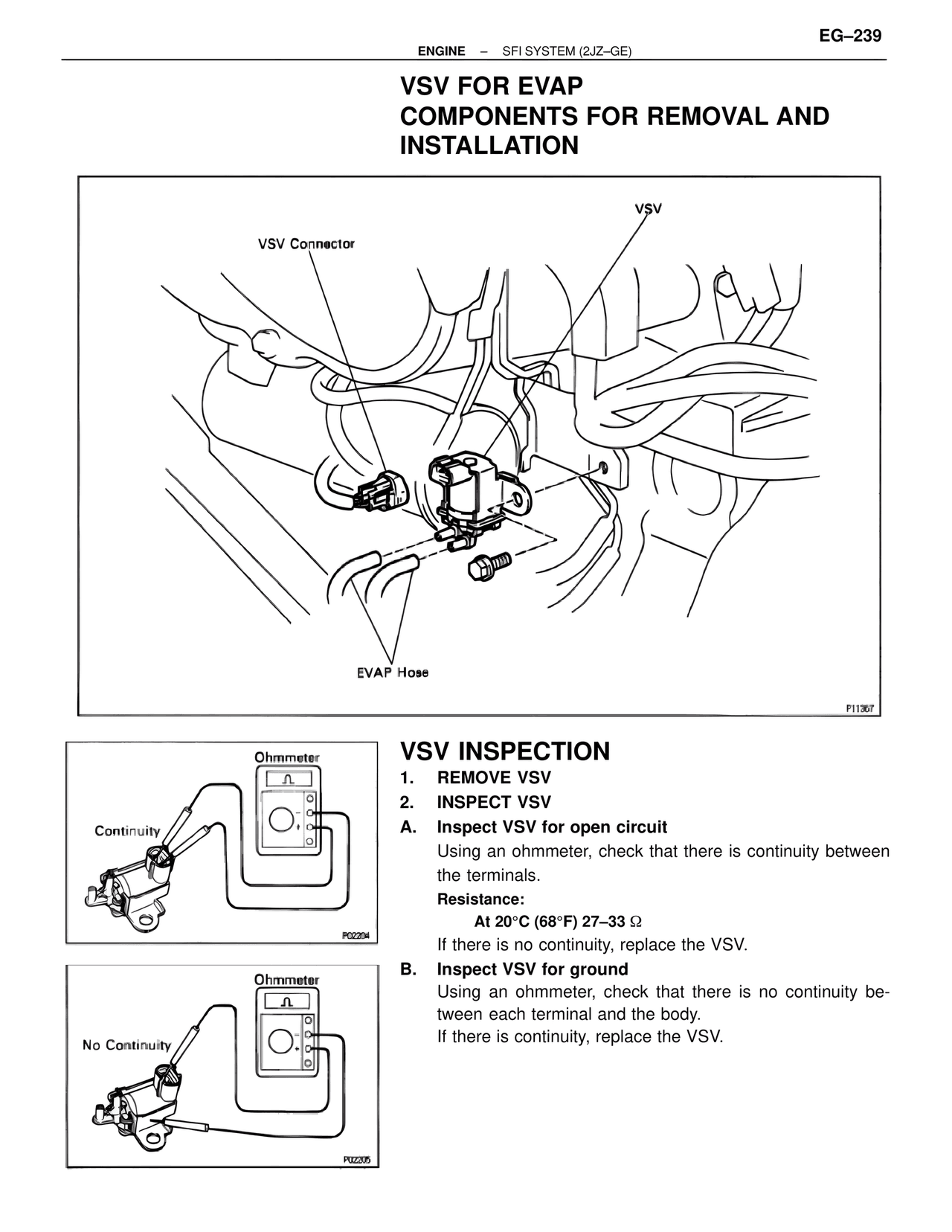 VSV for EVAP Components for Removal and Installation — MK4 Supra SFI System 2JZ-GE, page 53
