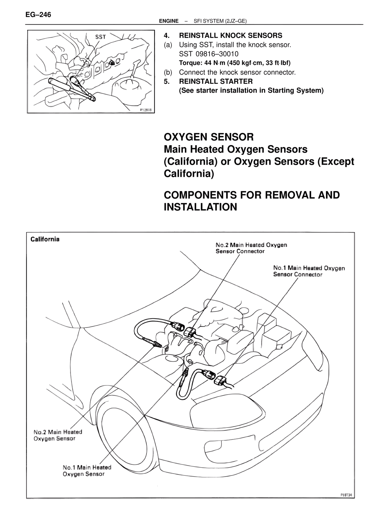 Oxygen Sensor Main Heated Oxygen Sensors (California) or Oxygen Sensors (Except California) — MK4 Supra SFI System 2JZ-GE, page 60