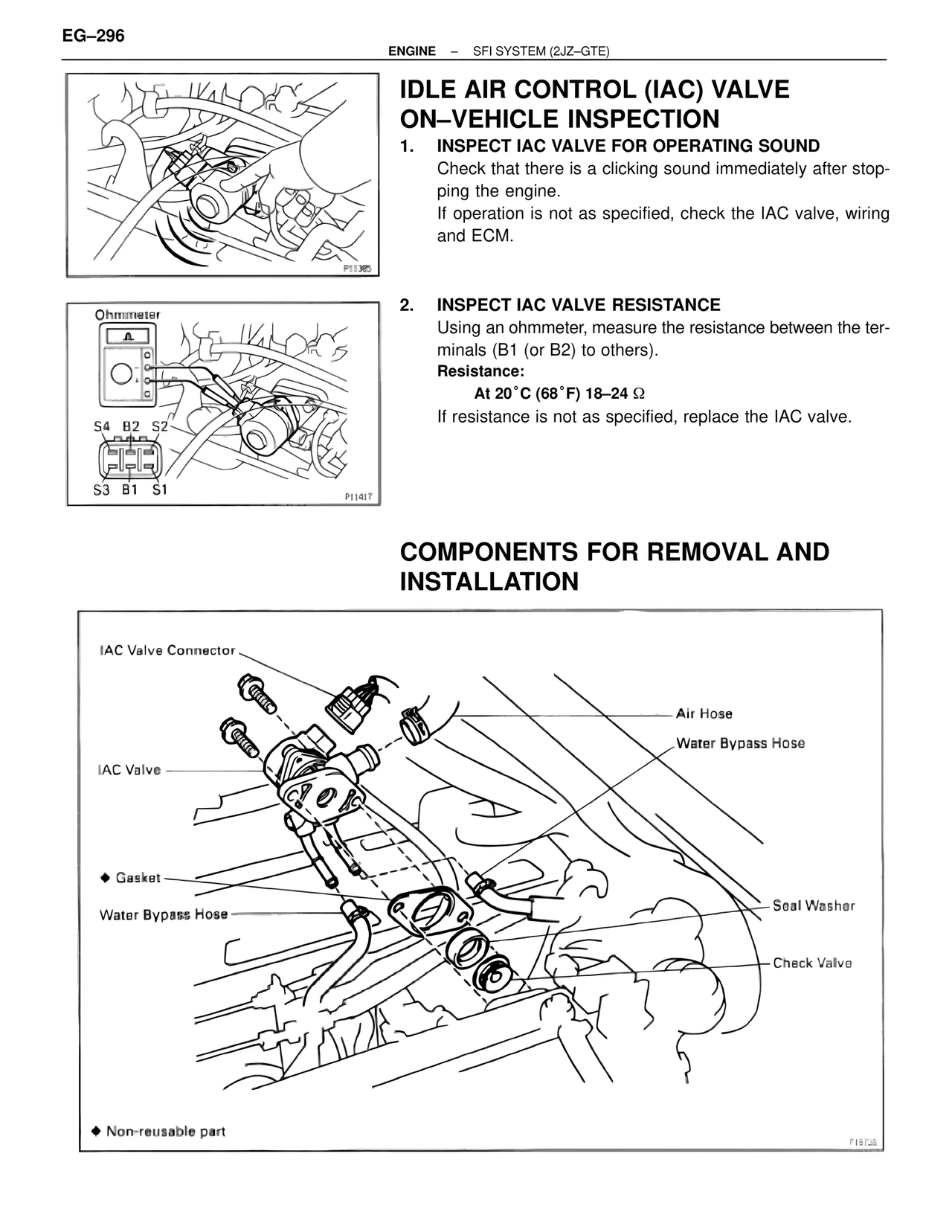 Idle Air Control (IAC) Valve On-Vehicle Inspection — MK4 Supra SFI System 2JZ-GTE, page 39