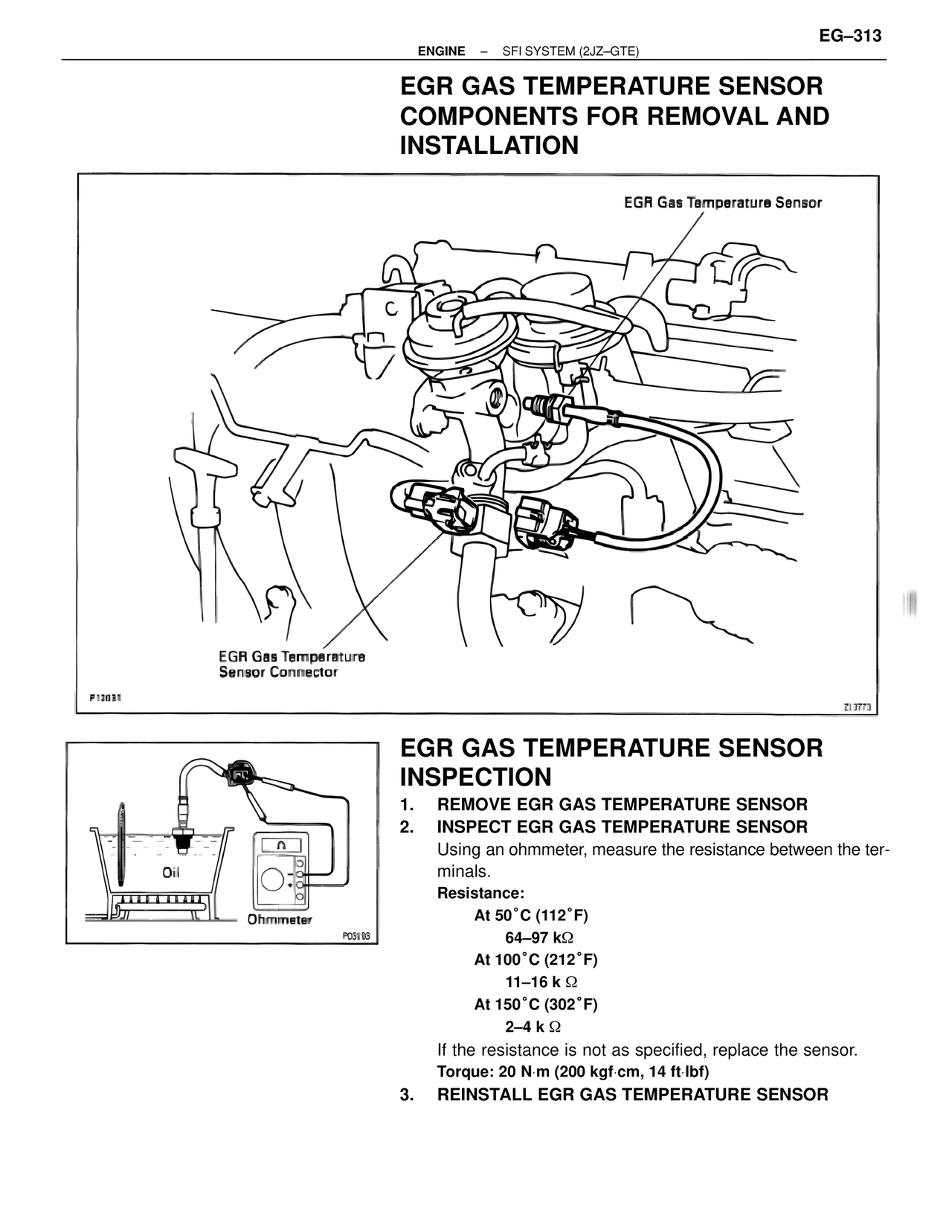 EGR Gas Temperature Sensor Components for Removal and Installation — MK4 Supra SFI System 2JZ-GTE, page 56