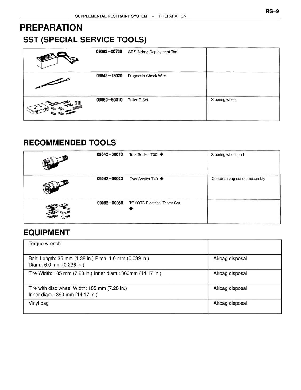 Preparation — MK4 Supra Supplemental Restraint System, page 9