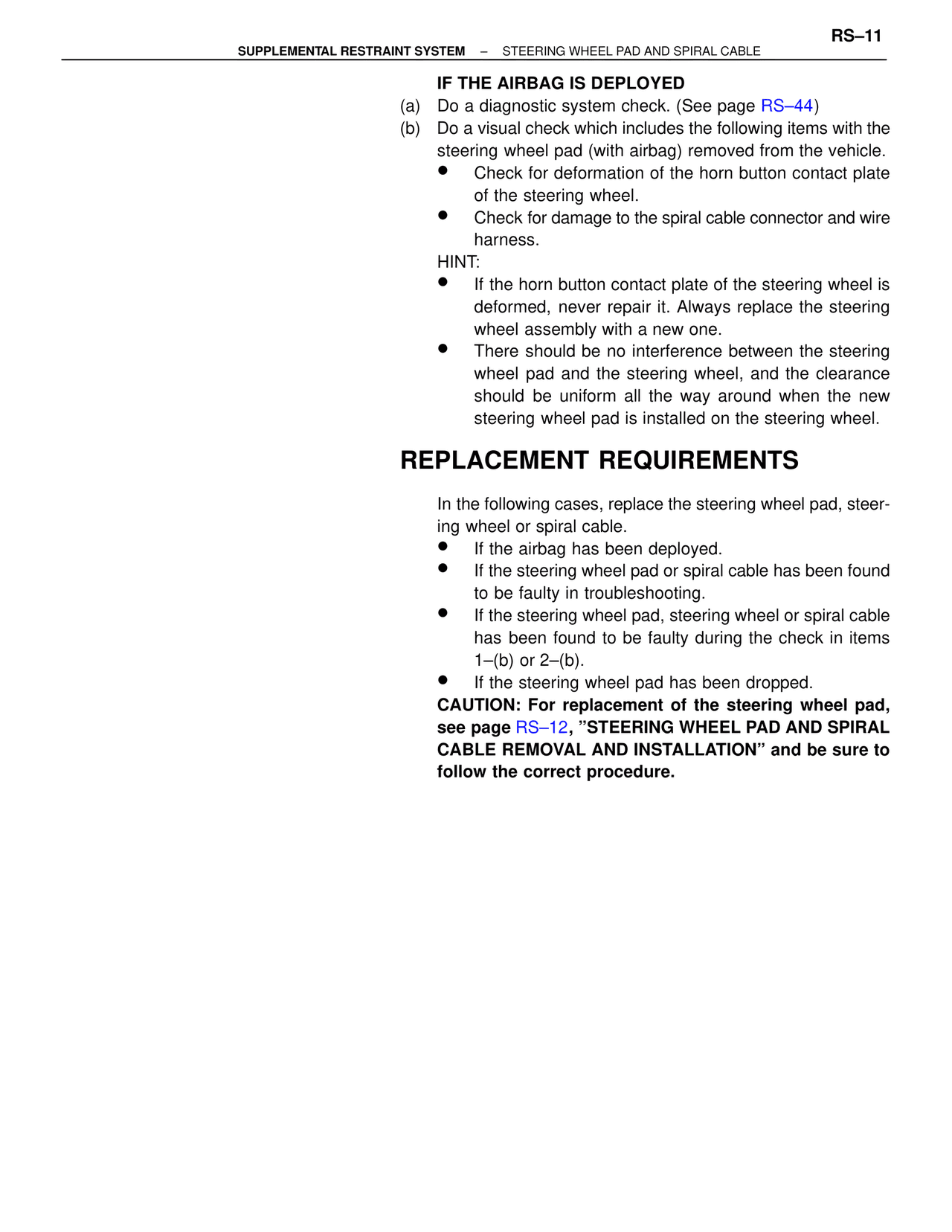 Replacement Requirements — MK4 Supra Supplemental Restraint System, page 11