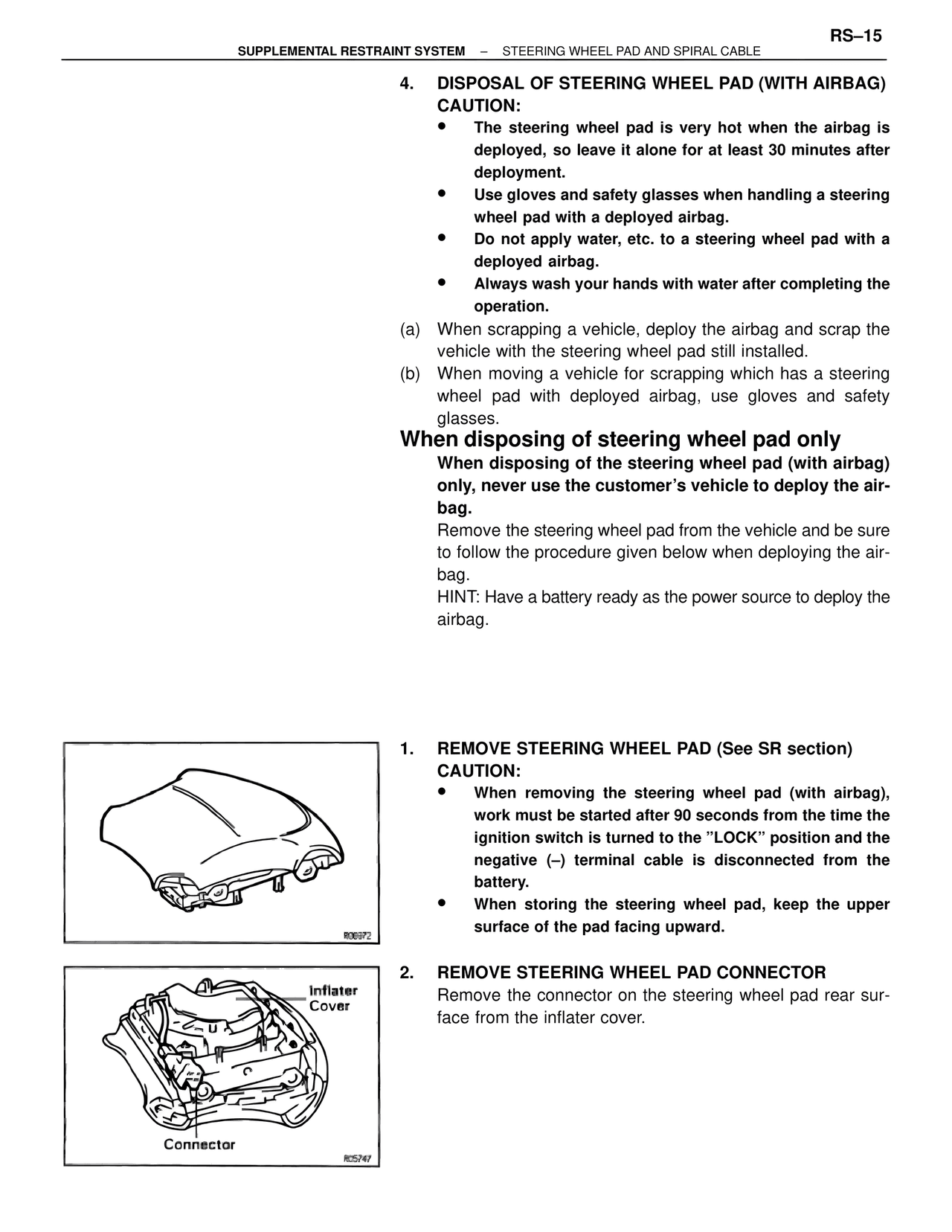 When disposing of steering wheel pad only — MK4 Supra Supplemental Restraint System, page 15