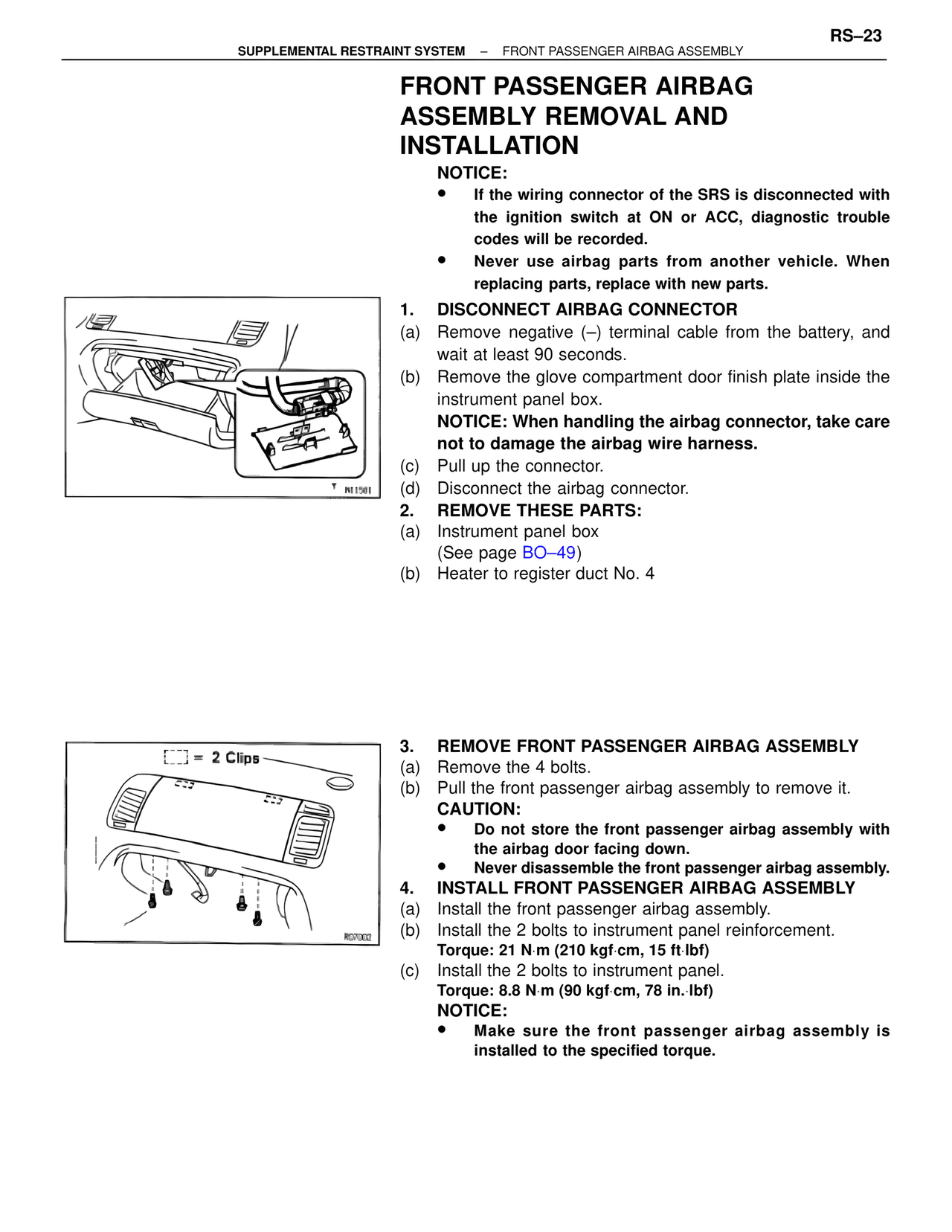 Front Passenger Airbag Assembly Removal and Installation — MK4 Supra Supplemental Restraint System, page 23