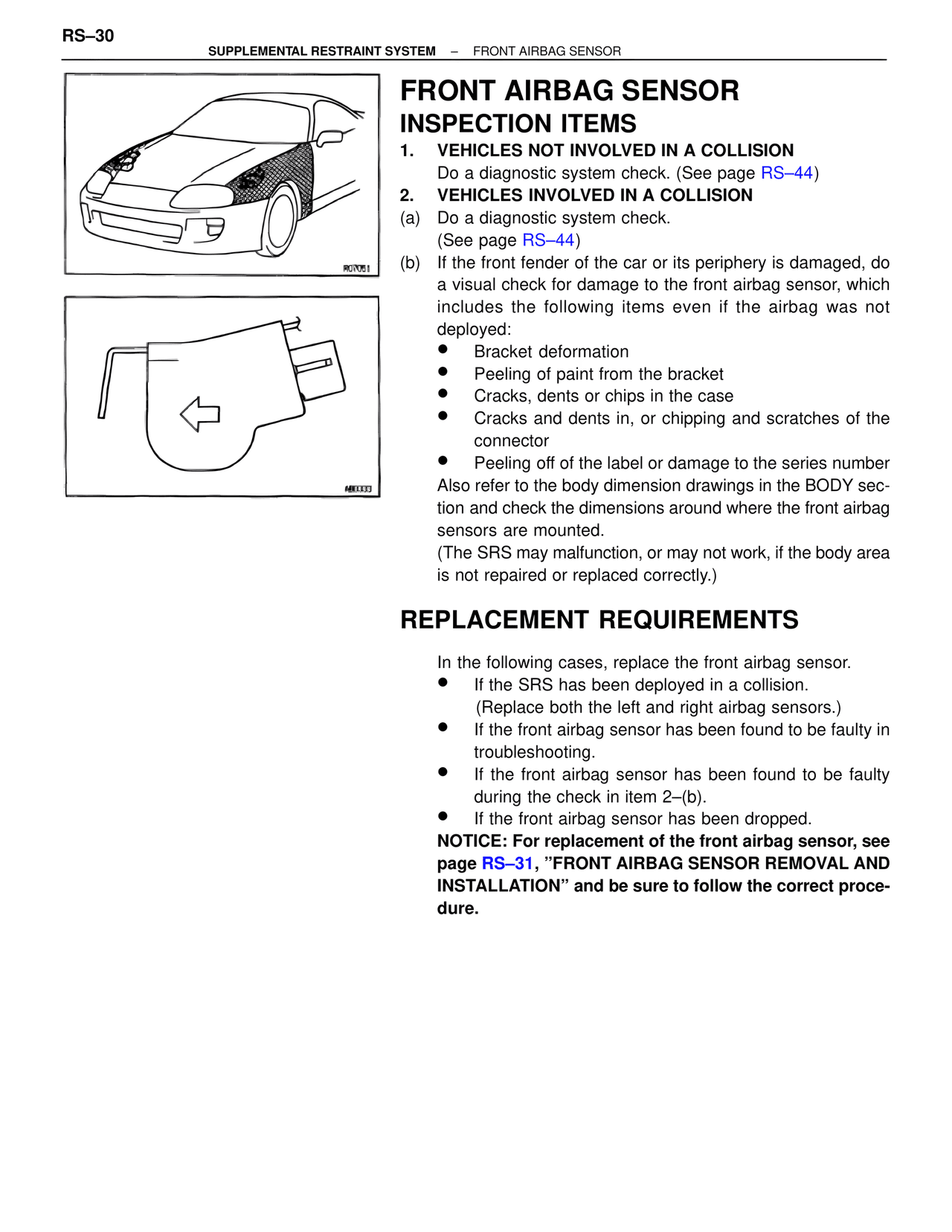 Front Airbag Sensor Inspection Items — MK4 Supra Supplemental Restraint System, page 30