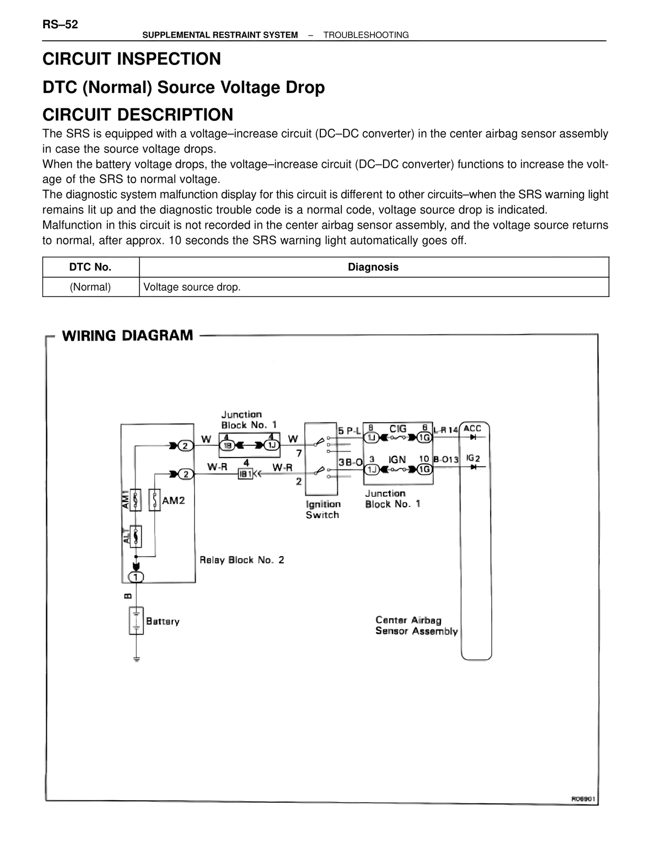 Circuit Inspection Dtc (Normal) Source Voltage Drop Circuit Description — MK4 Supra Supplemental Restraint System, page 52
